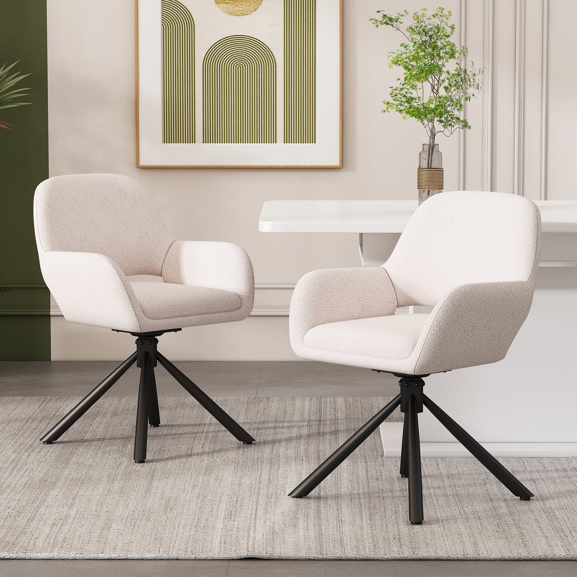 Logidon draaibare sherpa eetkamerstoelen wit, set van 4, met armleuningen