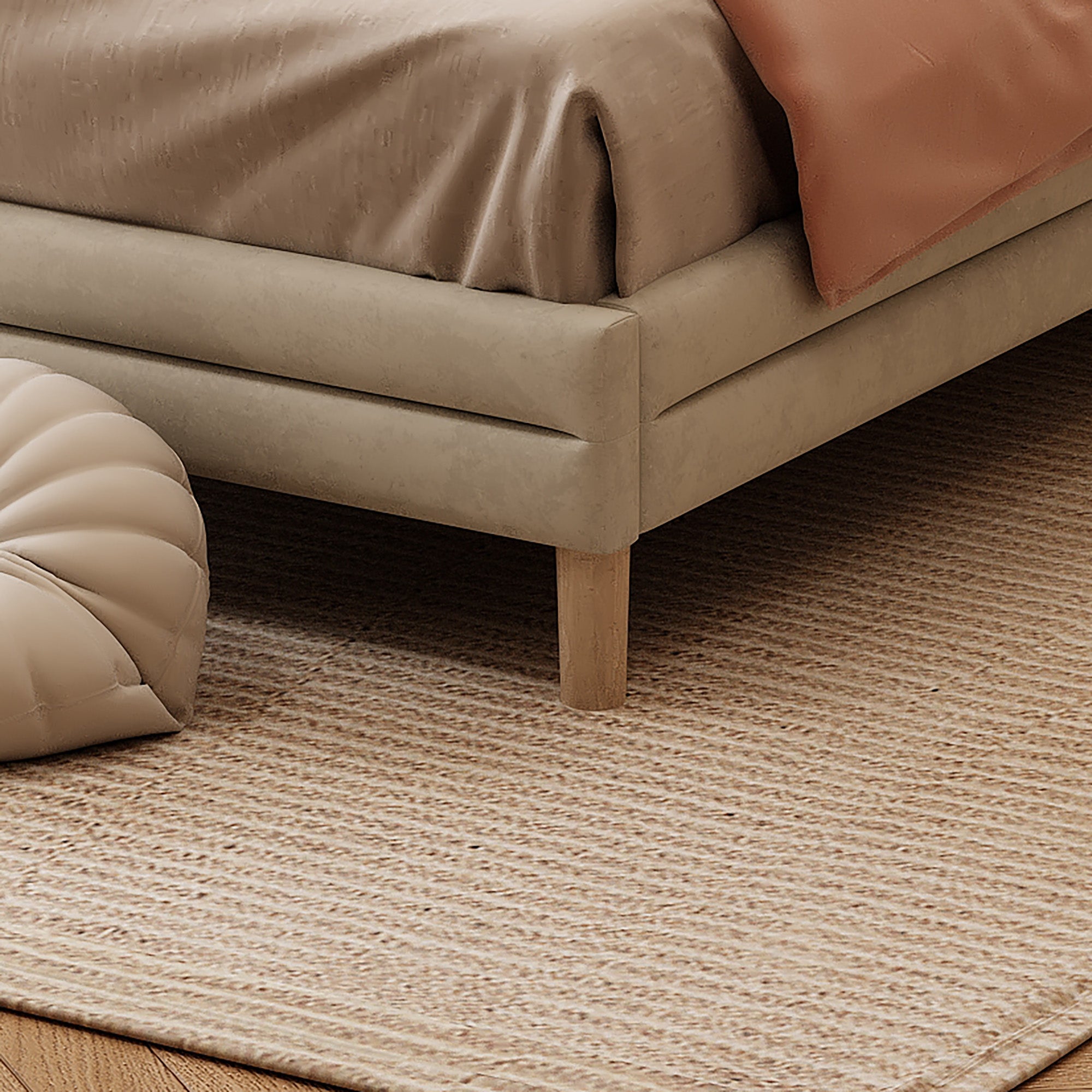 Logidon gestoffeerd bed met wolkenhoofdbord LED-verlichting 90x200 cm beige