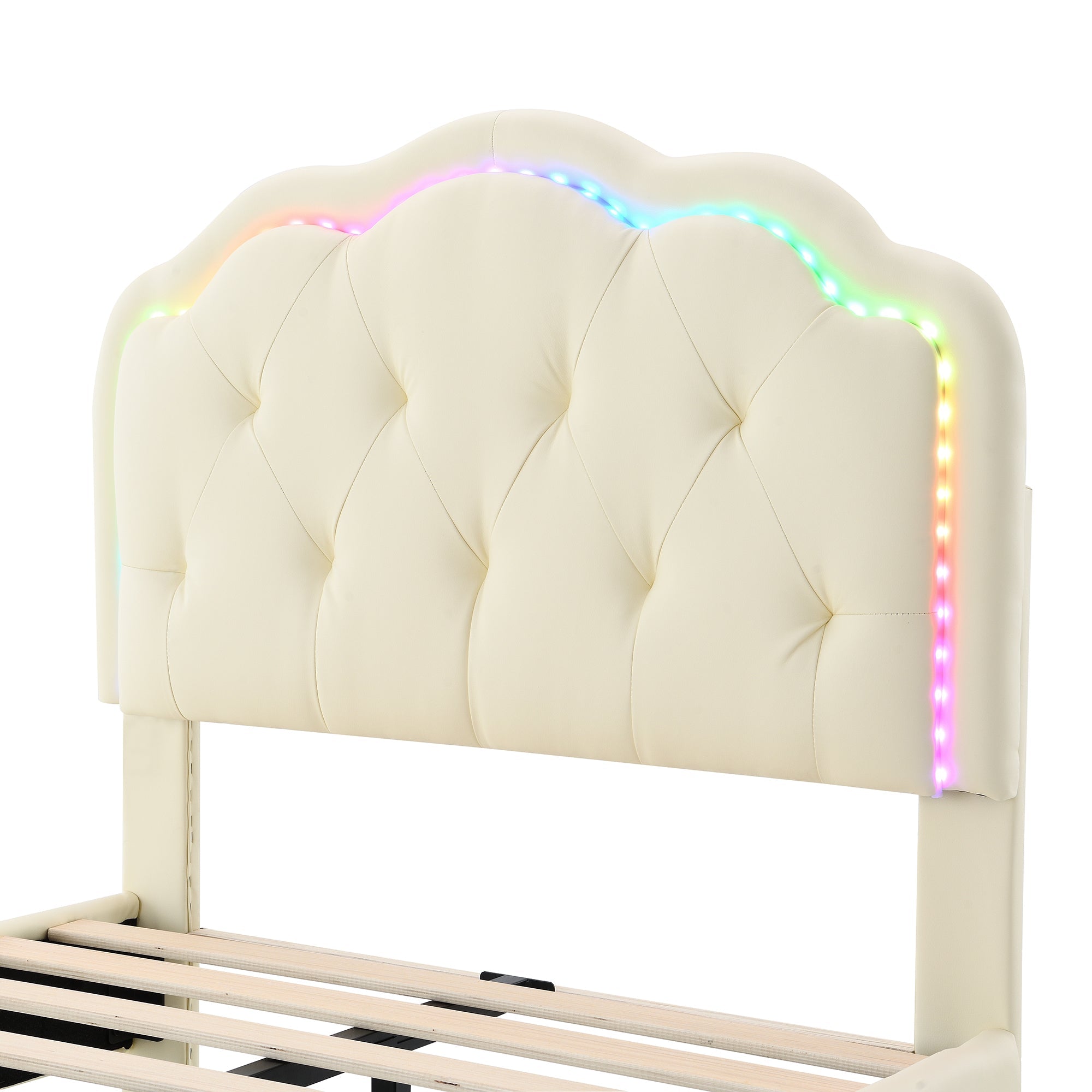Logidon gestoffeerd bed 90x200cm wit wave hoofdbord LED