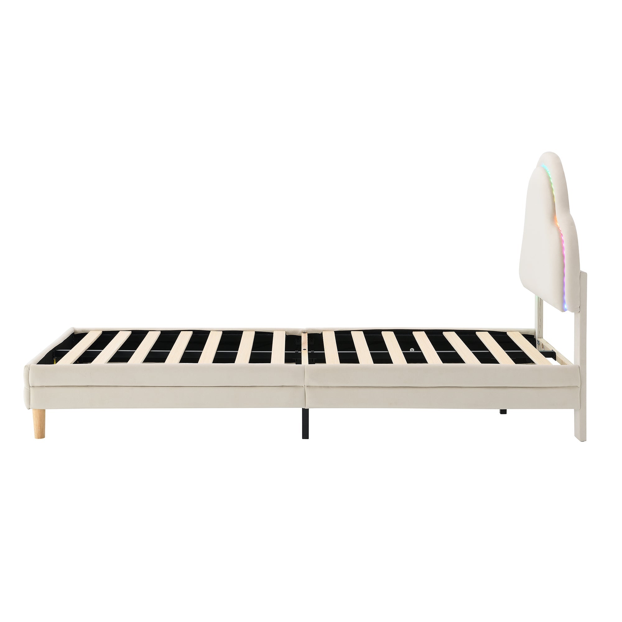 Logidon gestoffeerd bed met wolkenhoofdbord LED-verlichting 90x200 cm beige