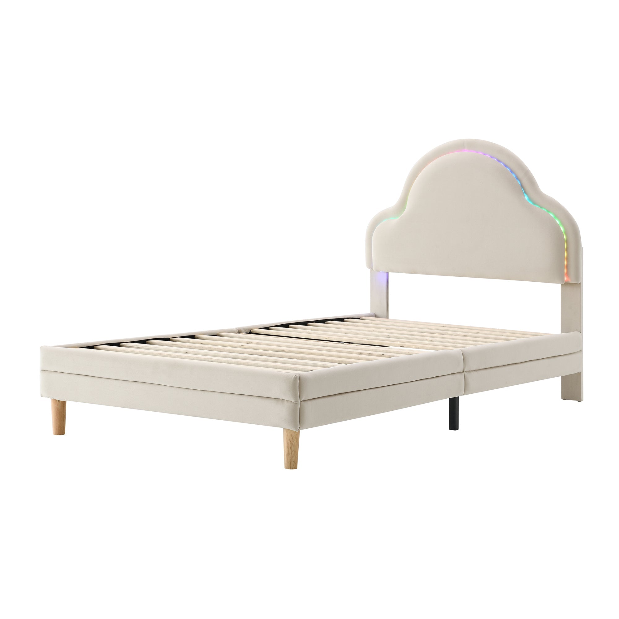 Logidon gestoffeerd bed met wolkenhoofdbord LED-verlichting 90x200 cm beige