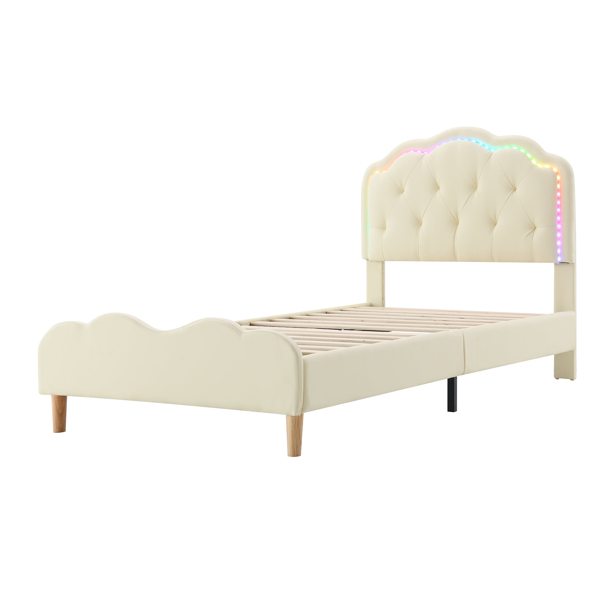 Logidon gestoffeerd bed 90x200cm wit wave hoofdbord LED