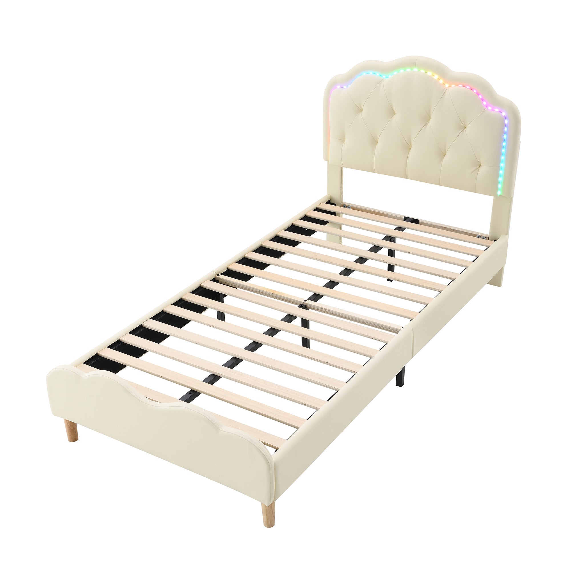 Logidon gestoffeerd bed 90x200cm wit wave hoofdbord LED