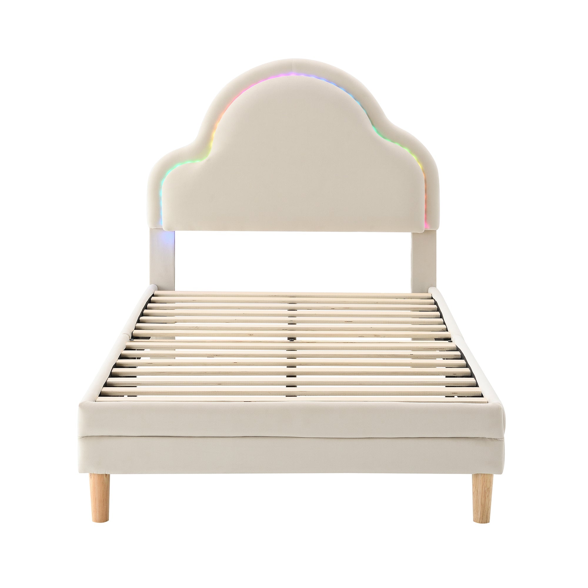 Logidon gestoffeerd bed met wolkenhoofdbord LED-verlichting 90x200 cm beige