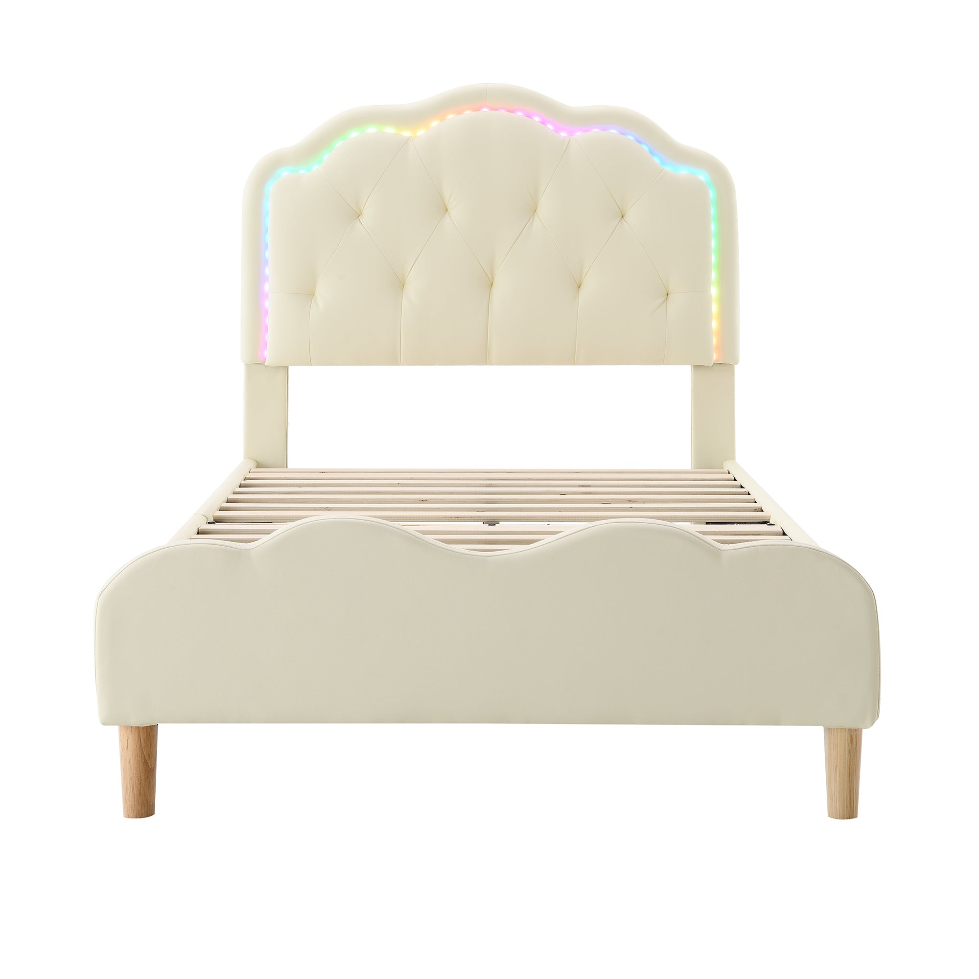 Logidon gestoffeerd bed 90x200cm wit wave hoofdbord LED