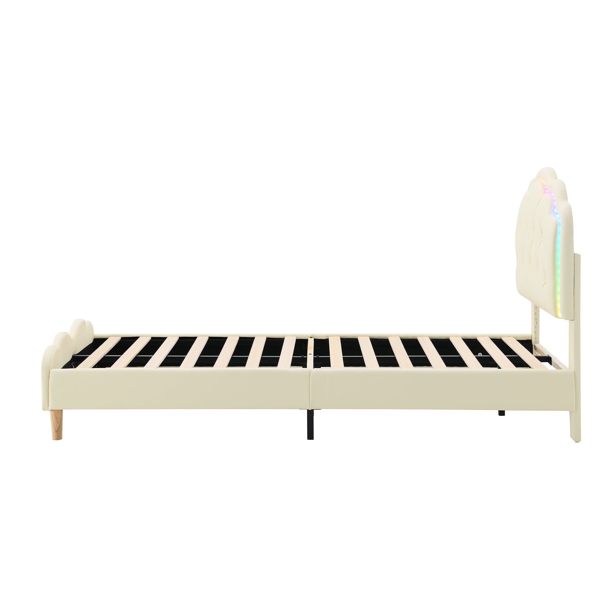 Logidon gestoffeerd bed 90x200cm wit wave hoofdbord LED