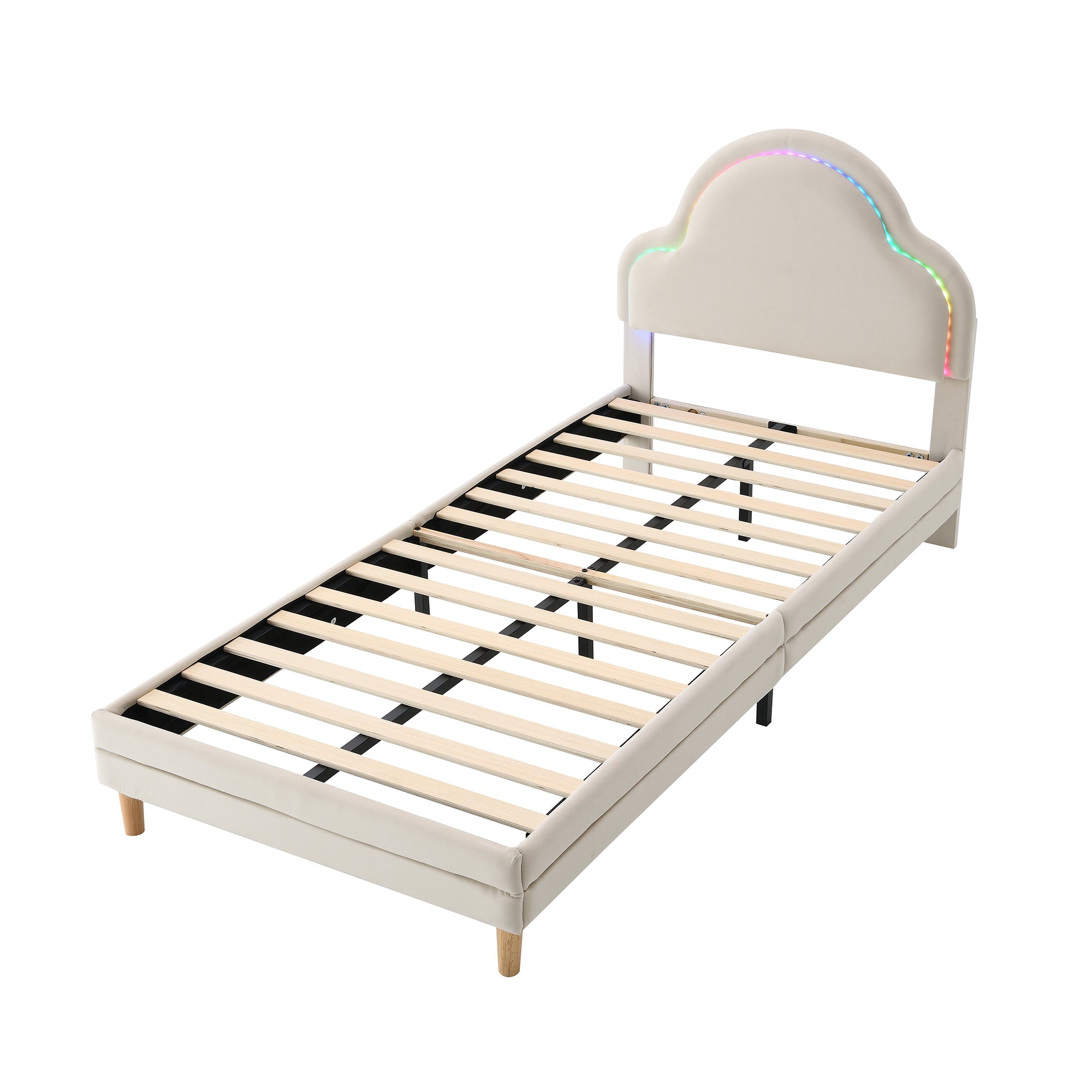 Logidon gestoffeerd bed met wolkenhoofdbord LED-verlichting 90x200 cm beige