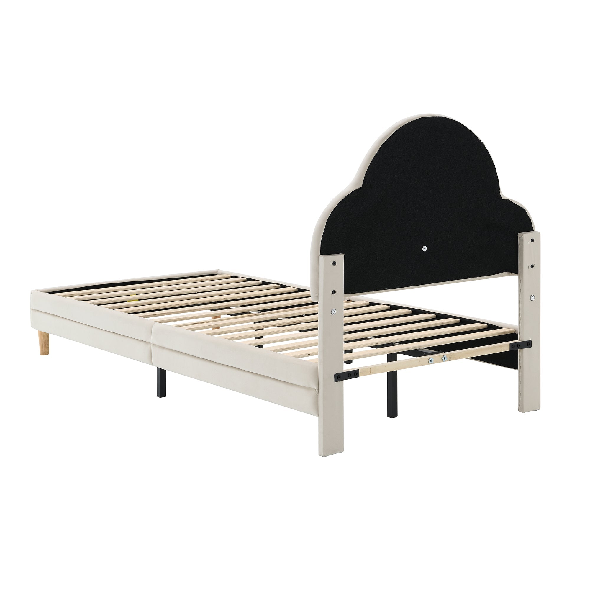 Logidon gestoffeerd bed met wolkenhoofdbord LED-verlichting 90x200 cm beige