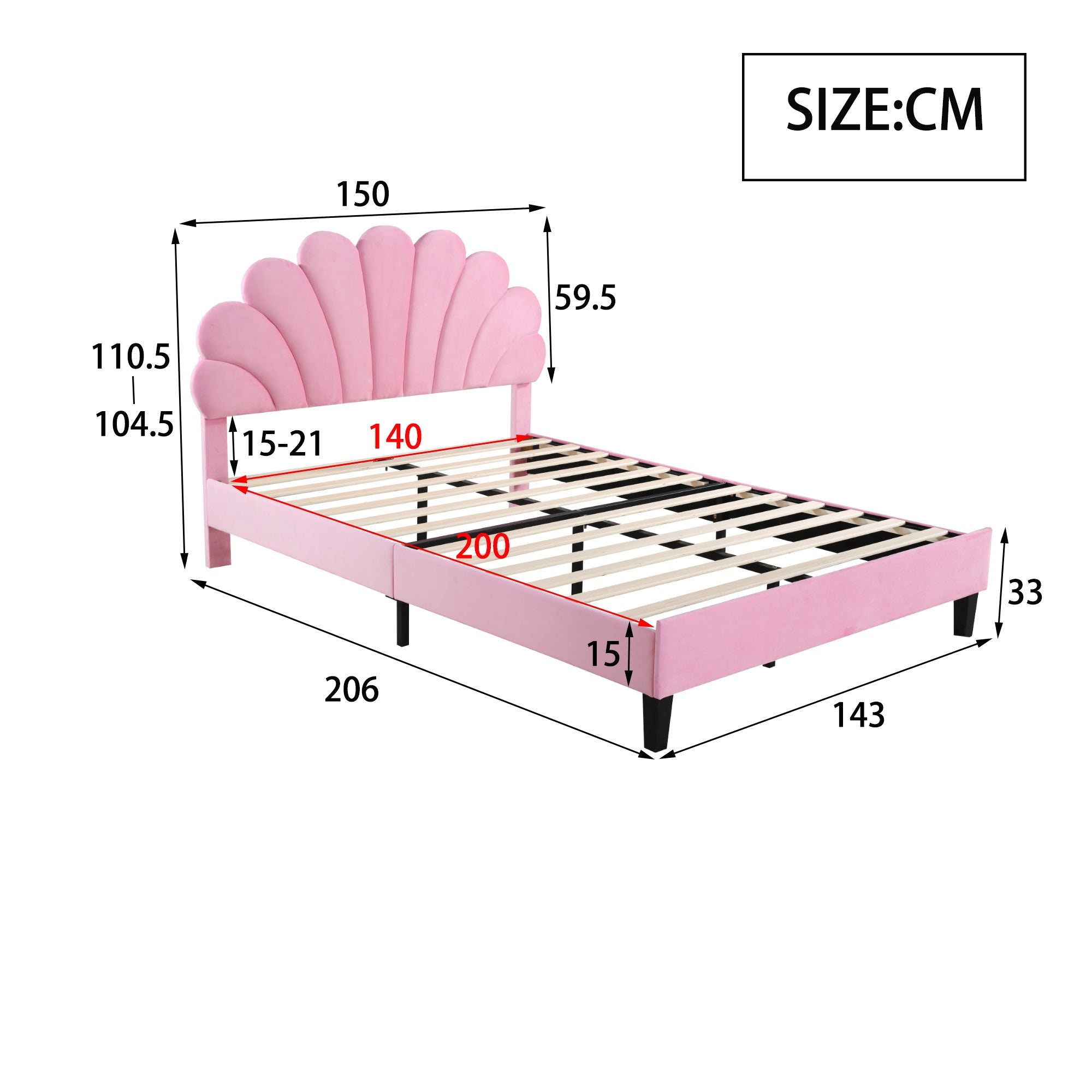 Logidon gestoffeerd bed 140x200 roze fluweel met bloemvormig hoofdeinde