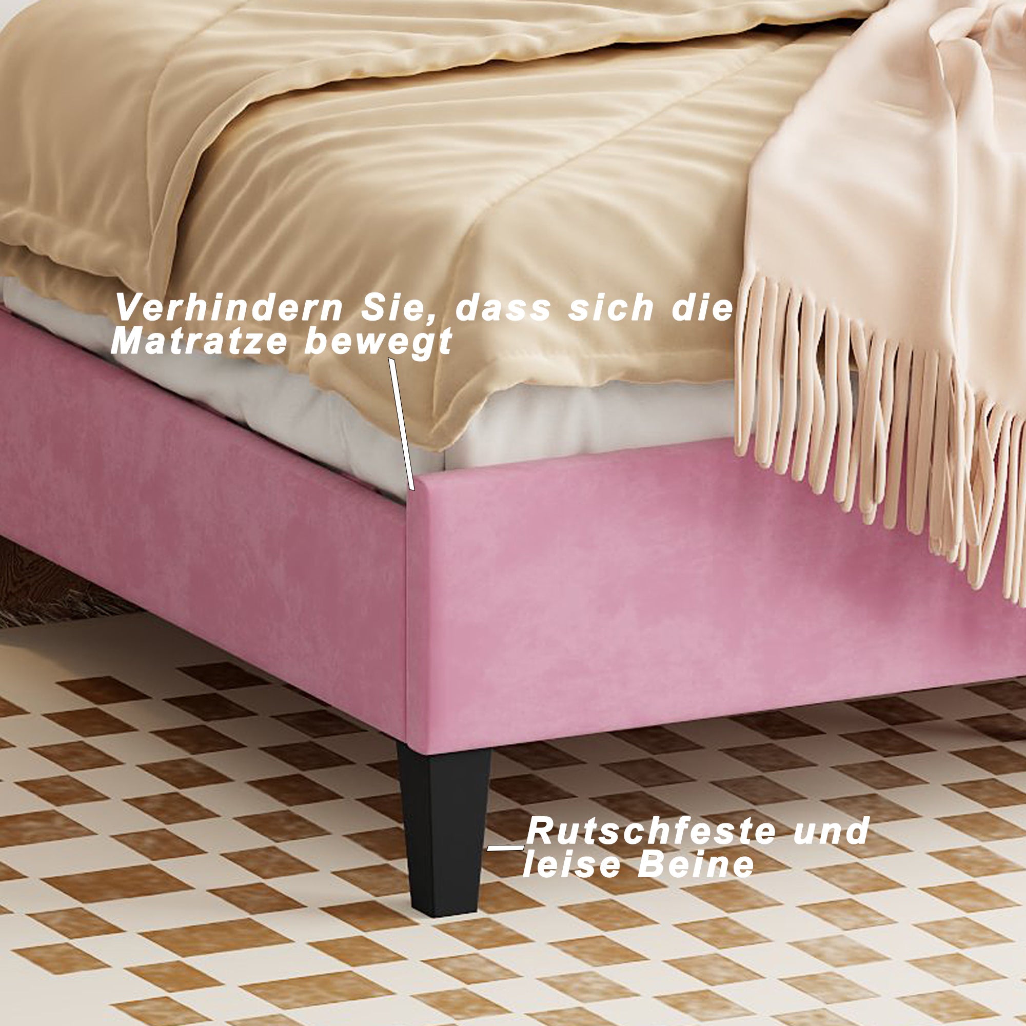 Logidon gestoffeerd bed 140x200 roze fluweel met bloemvormig hoofdeinde
