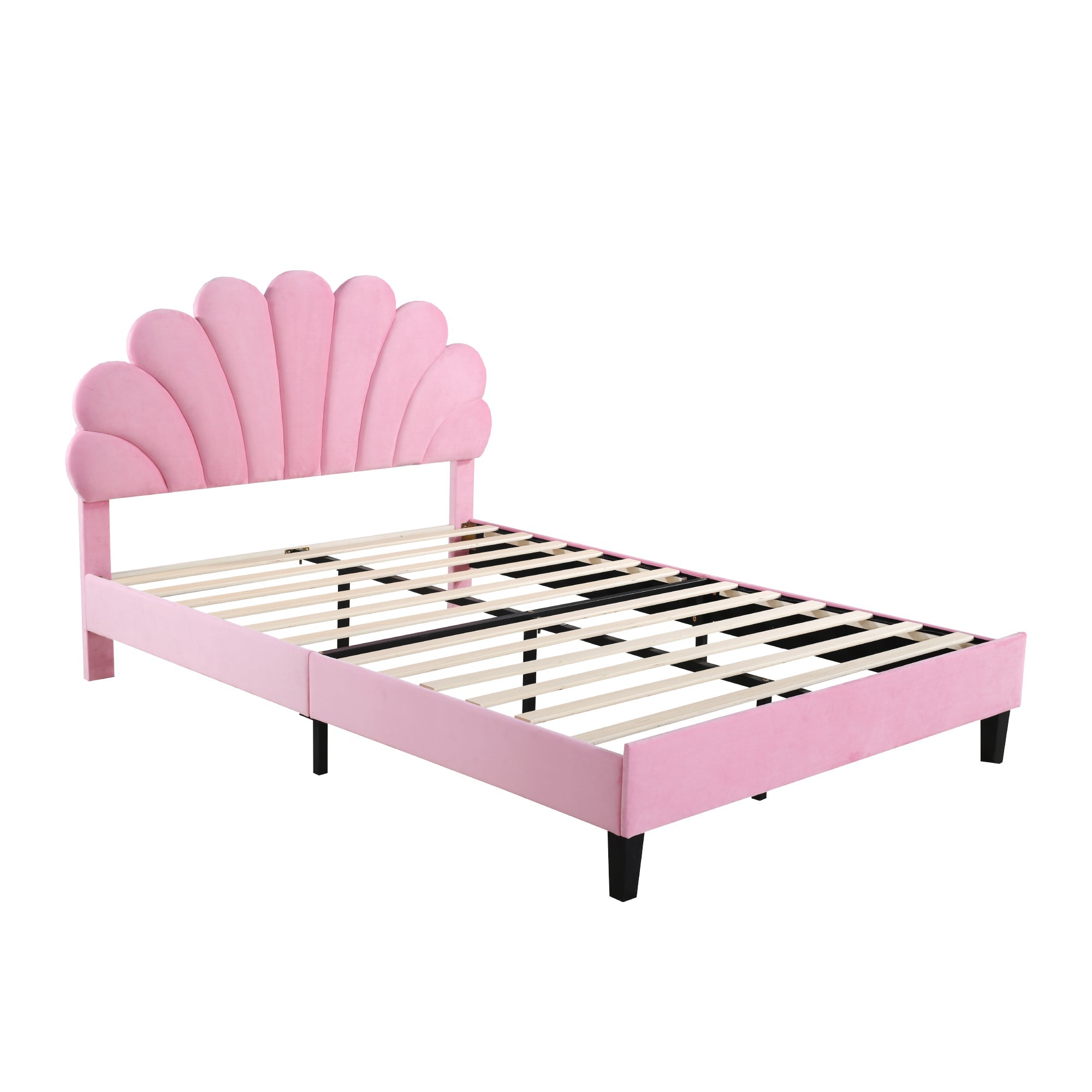 Logidon gestoffeerd bed 140x200 roze fluweel met bloemvormig hoofdeinde