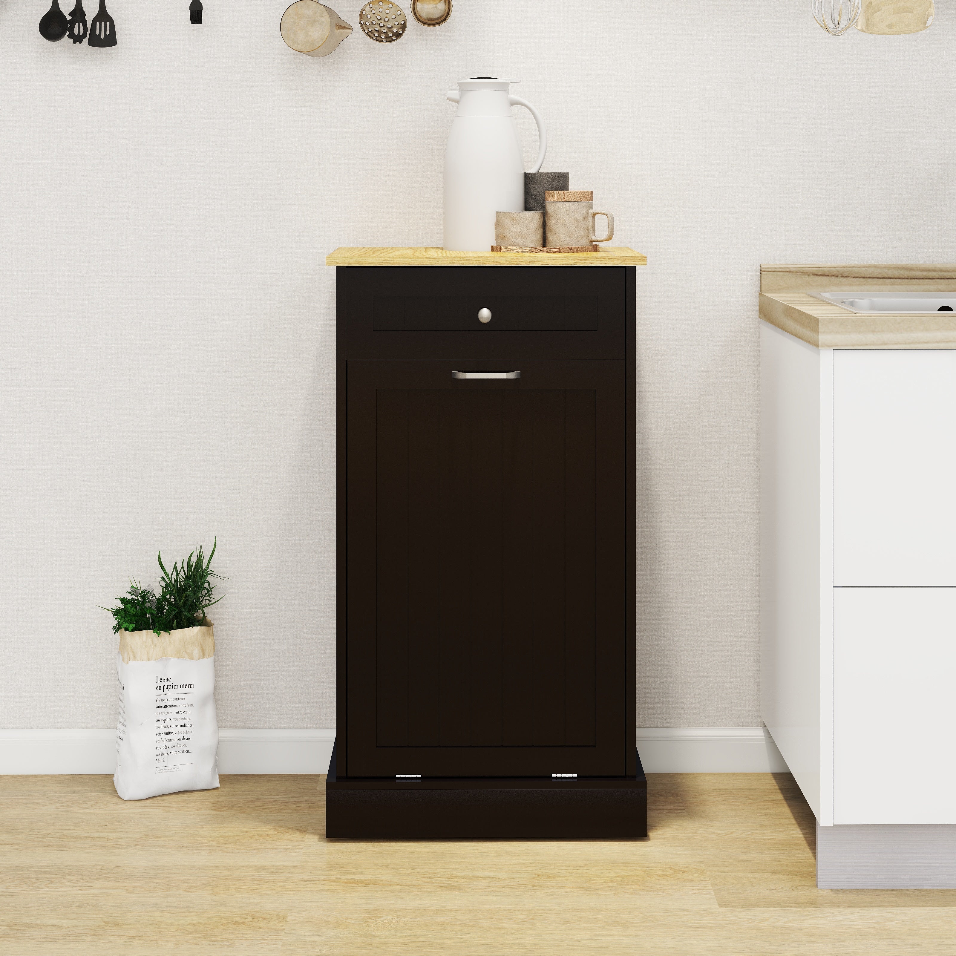Logidon kitchen waste cabinet with drawer and tilting drawer black