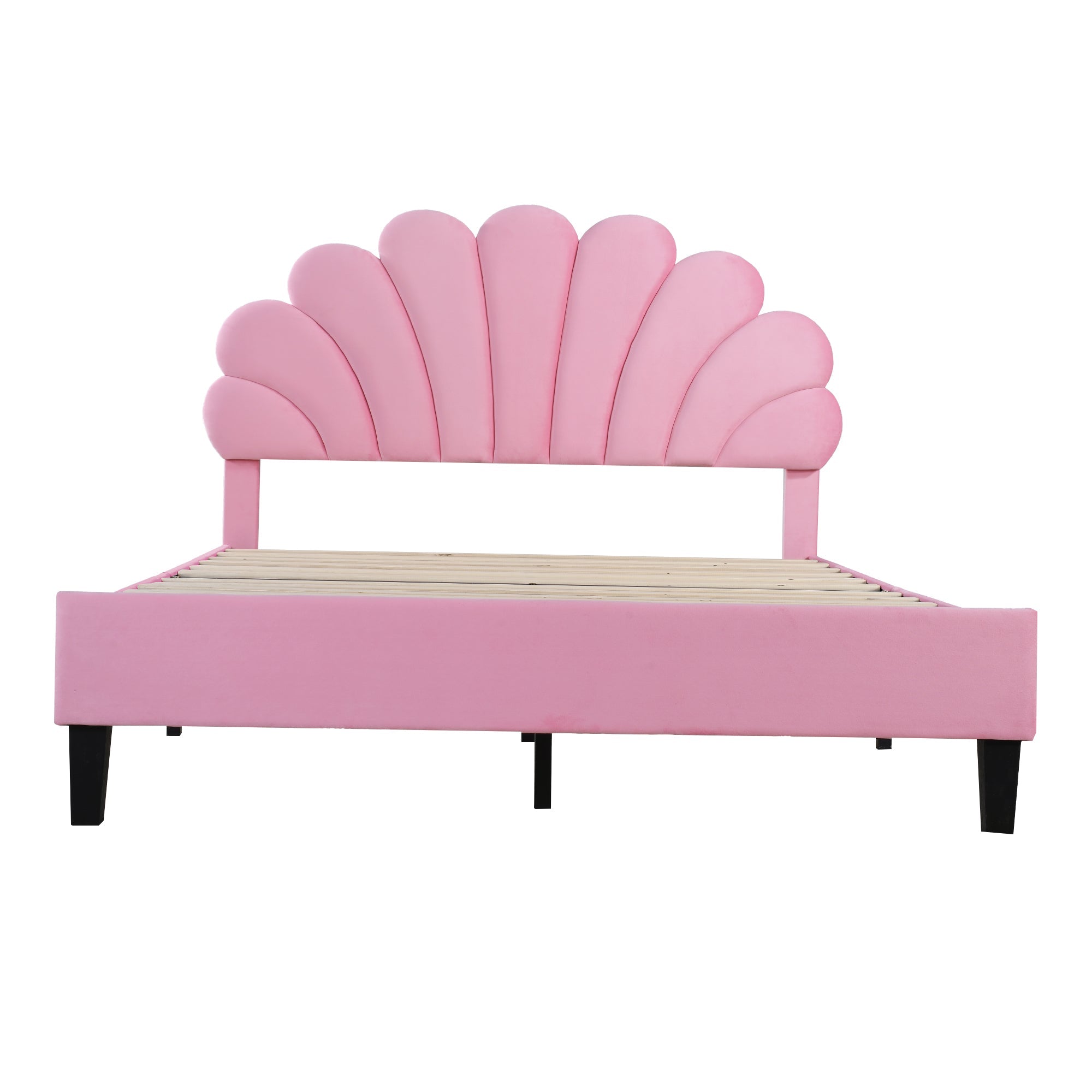Logidon gestoffeerd bed 140x200 roze fluweel met bloemvormig hoofdeinde