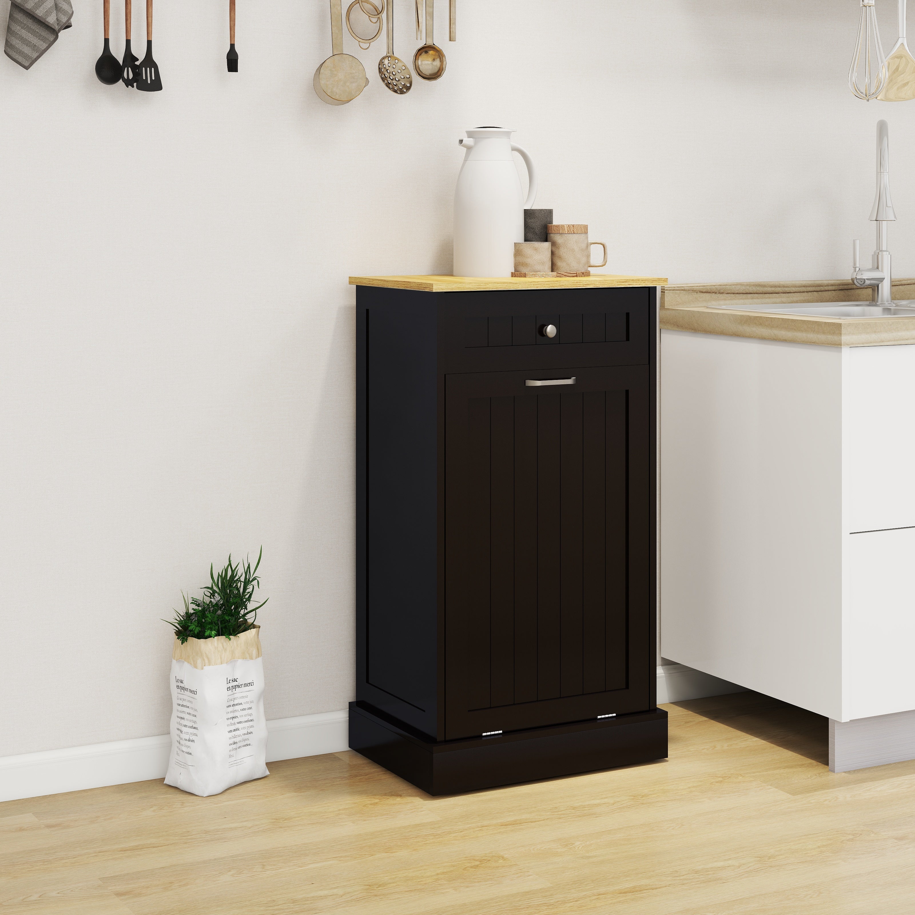 Logidon kitchen waste cabinet with drawer and tilting drawer black