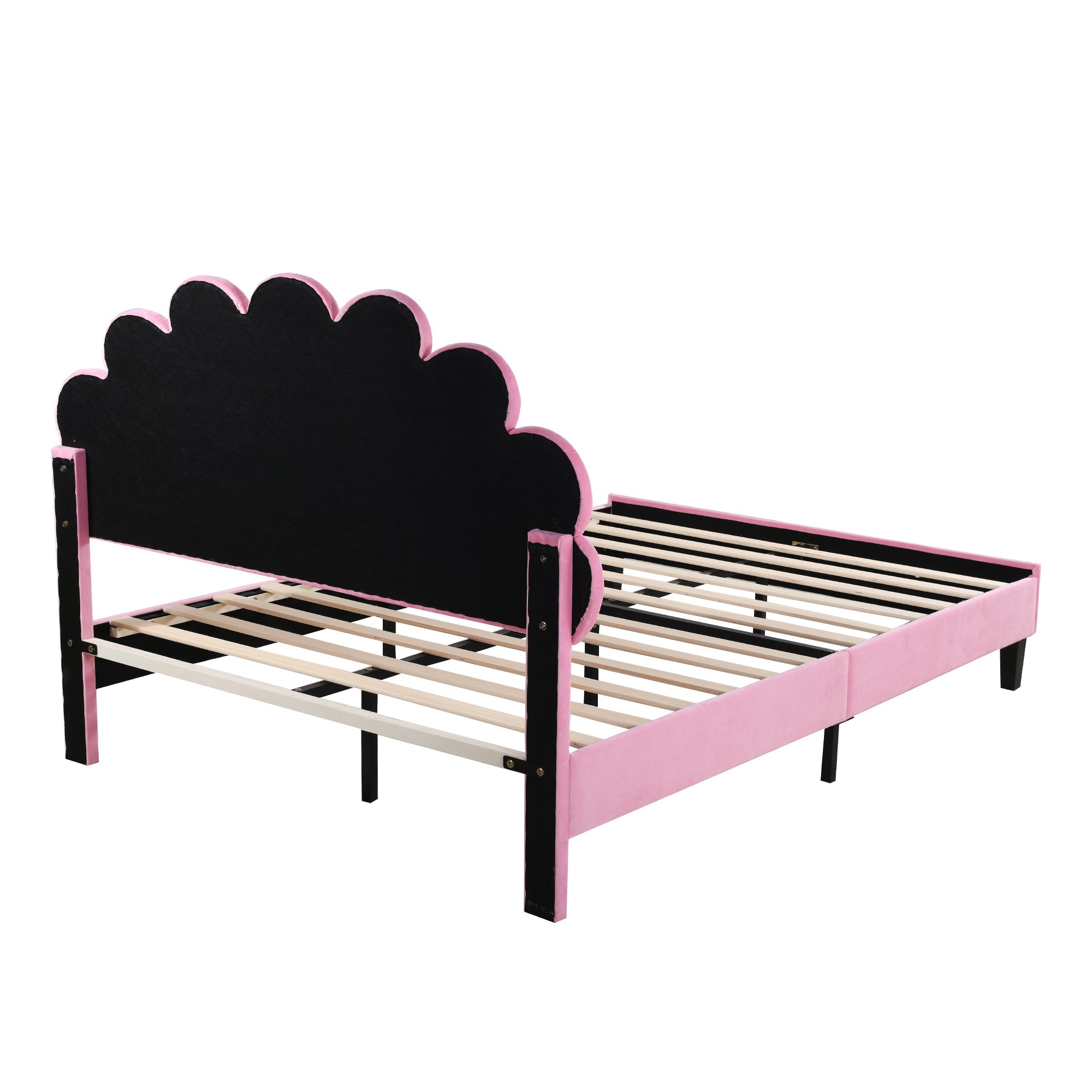 Logidon gestoffeerd bed 140x200 roze fluweel met bloemvormig hoofdeinde