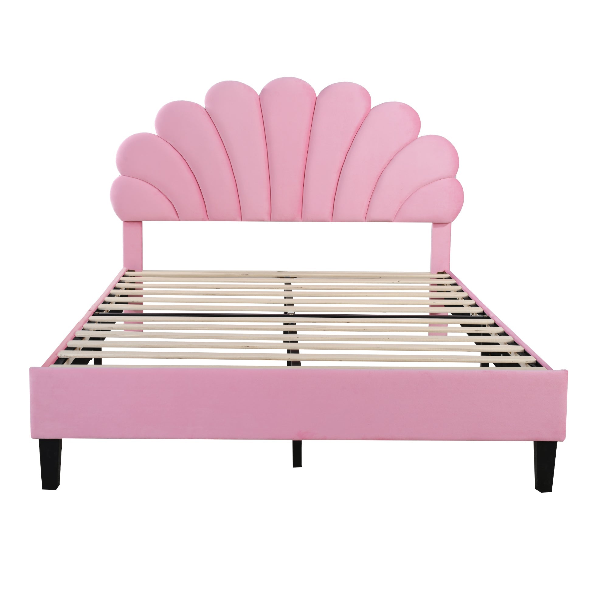 Logidon gestoffeerd bed 140x200 roze fluweel met bloemvormig hoofdeinde