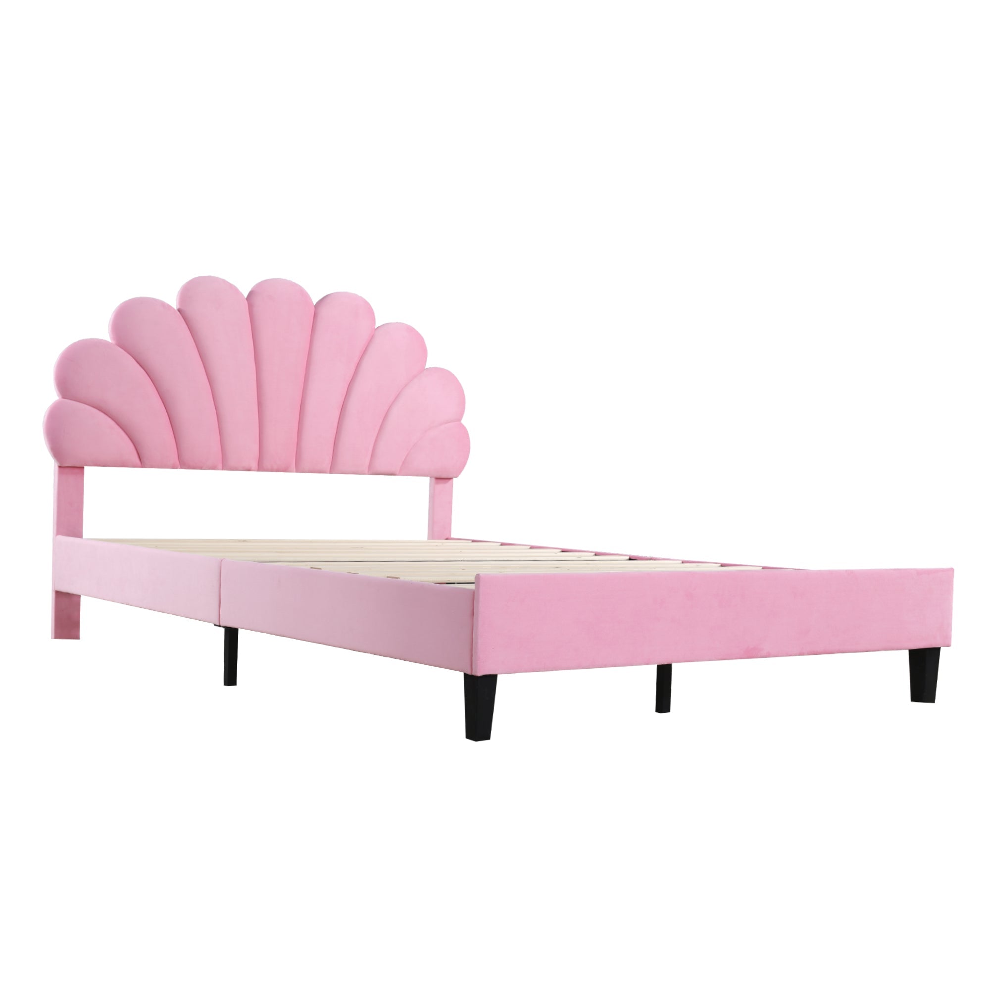Logidon gestoffeerd bed 140x200 roze fluweel met bloemvormig hoofdeinde