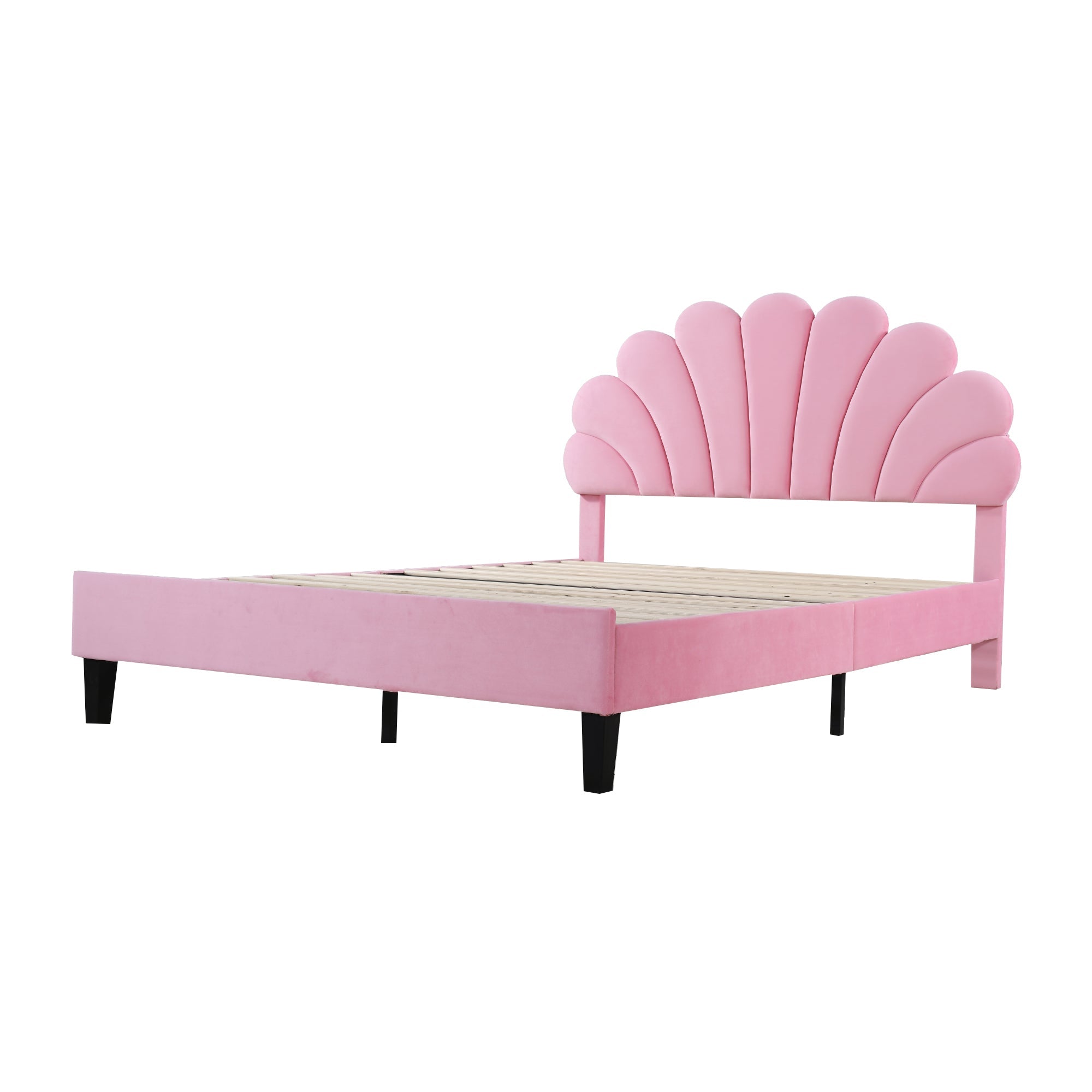 Logidon gestoffeerd bed 140x200 roze fluweel met bloemvormig hoofdeinde
