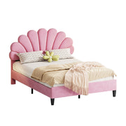 Logidon gestoffeerd bed 140x200 roze fluweel met bloemvormig hoofdeinde