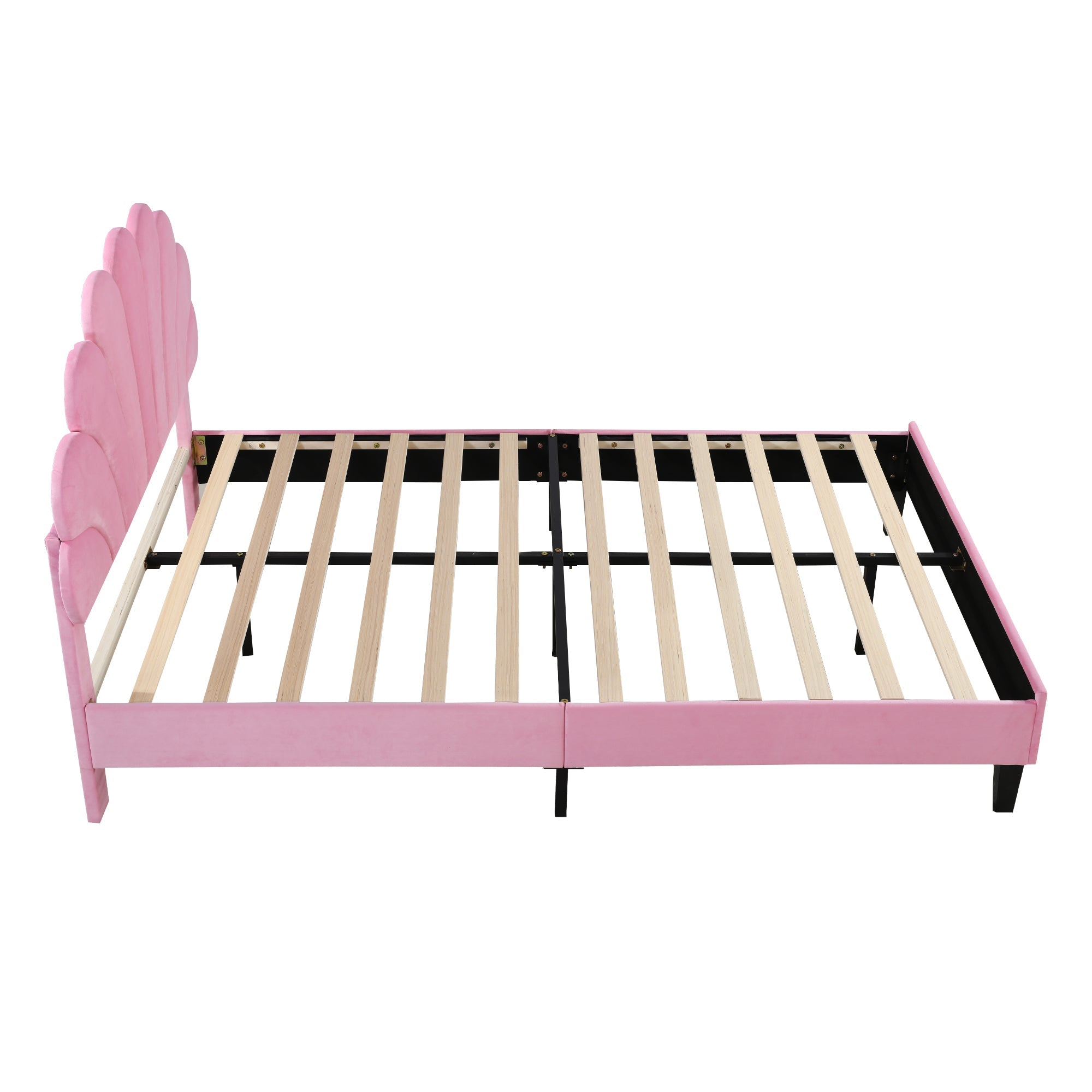 Logidon gestoffeerd bed 140x200 roze fluweel met bloemvormig hoofdeinde