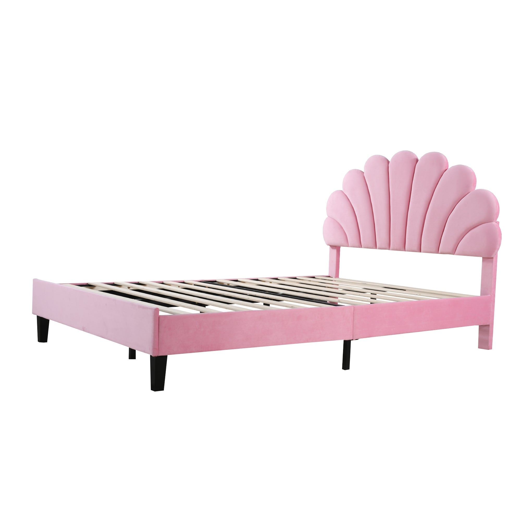 Logidon gestoffeerd bed 140x200 roze fluweel met bloemvormig hoofdeinde