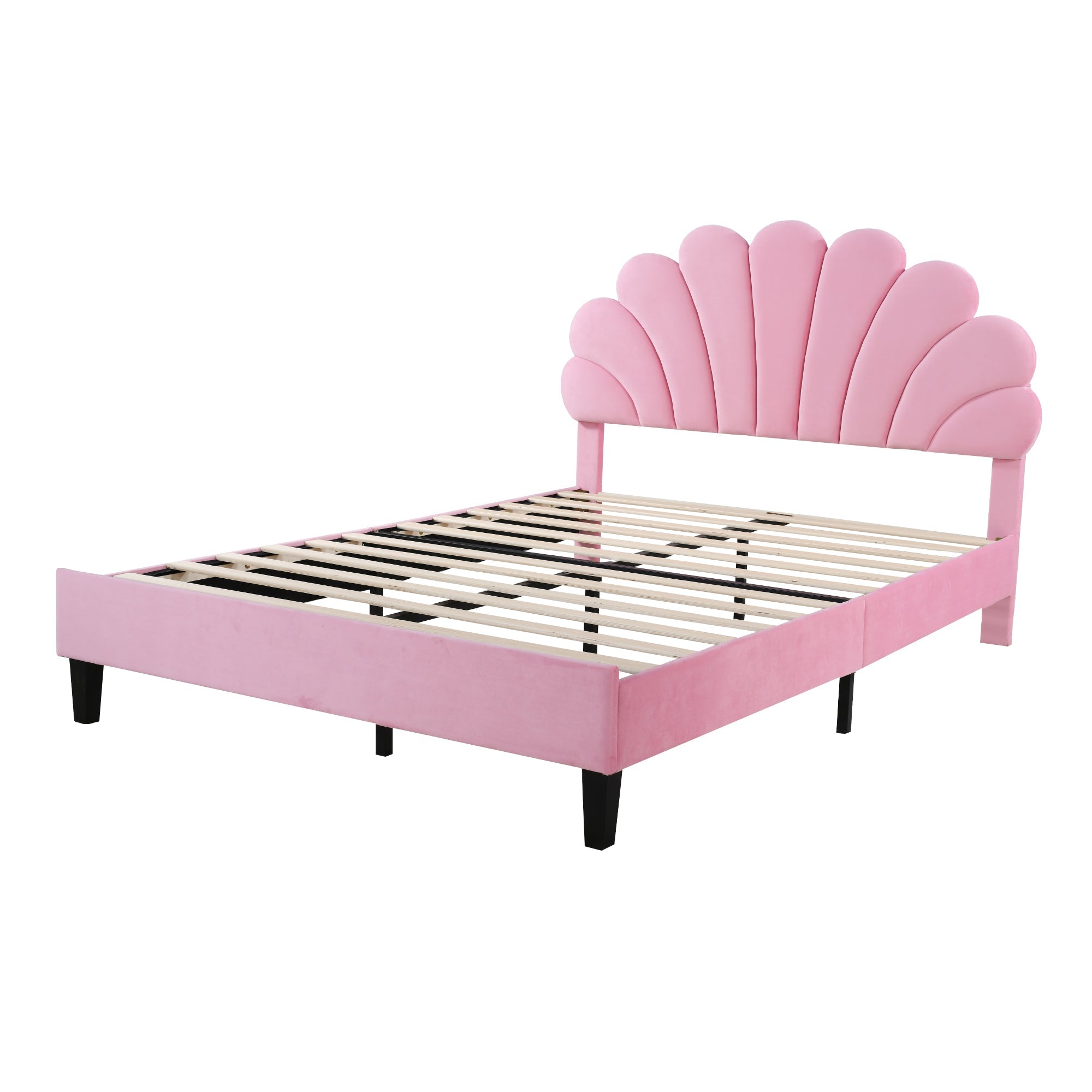 Logidon gestoffeerd bed 140x200 roze fluweel met bloemvormig hoofdeinde