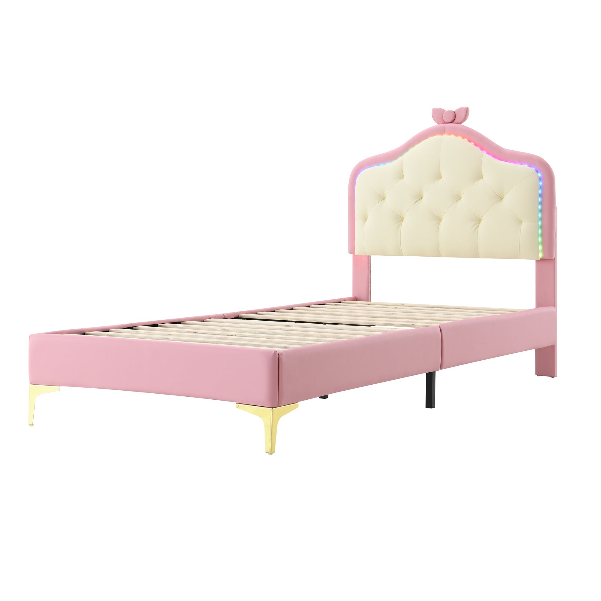 Logidon upholstered bed 90x200 cm pink white with LED strips