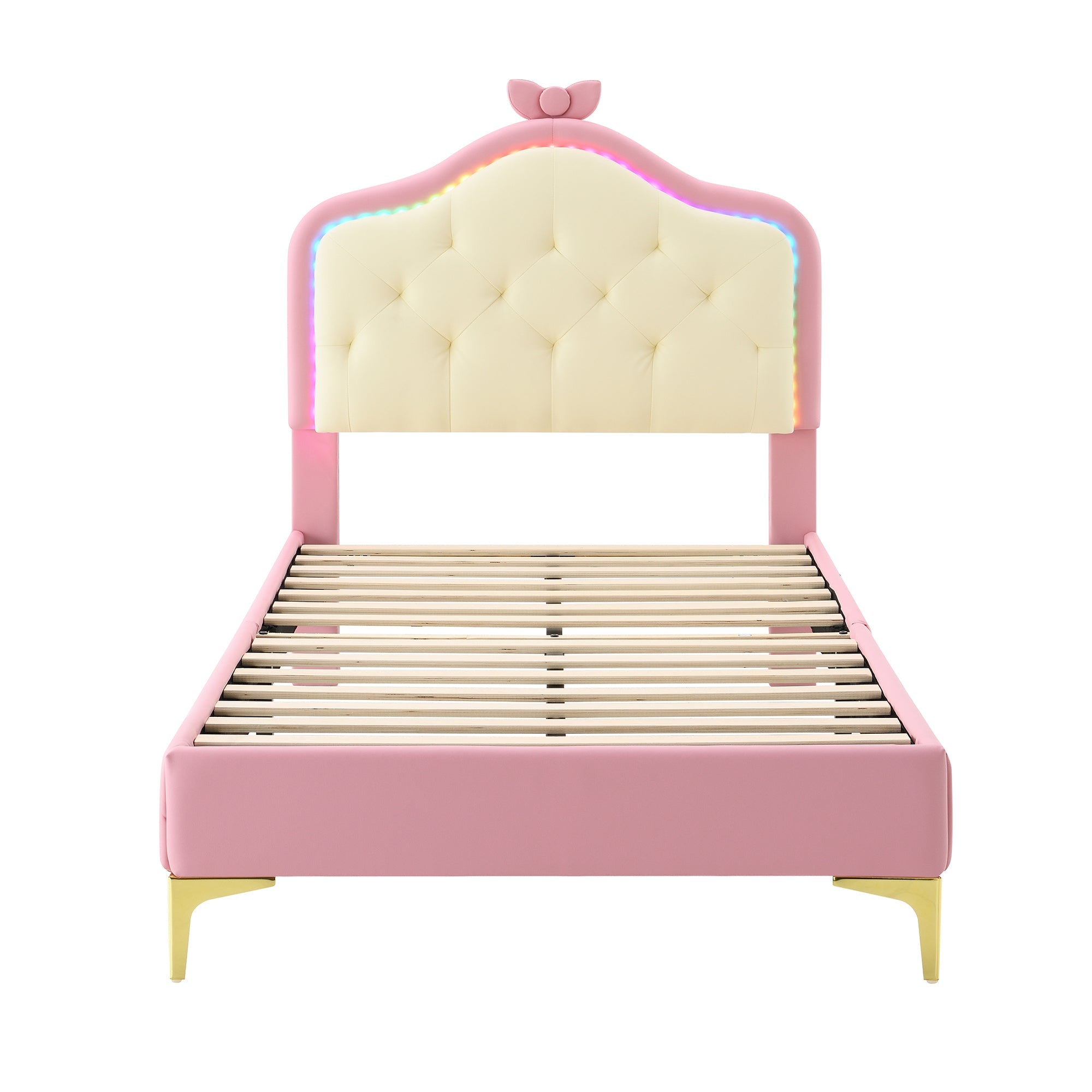 Logidon upholstered bed 90x200 cm pink white with LED strips