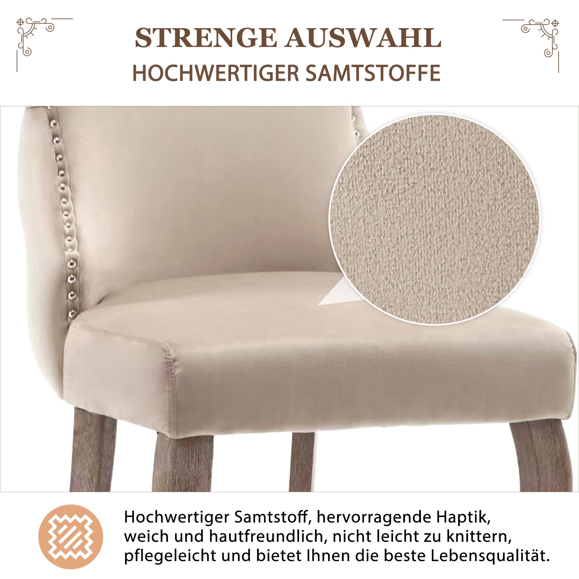 Logidon eetkamerstoel set van 4 beige fluwelen knoopquilt