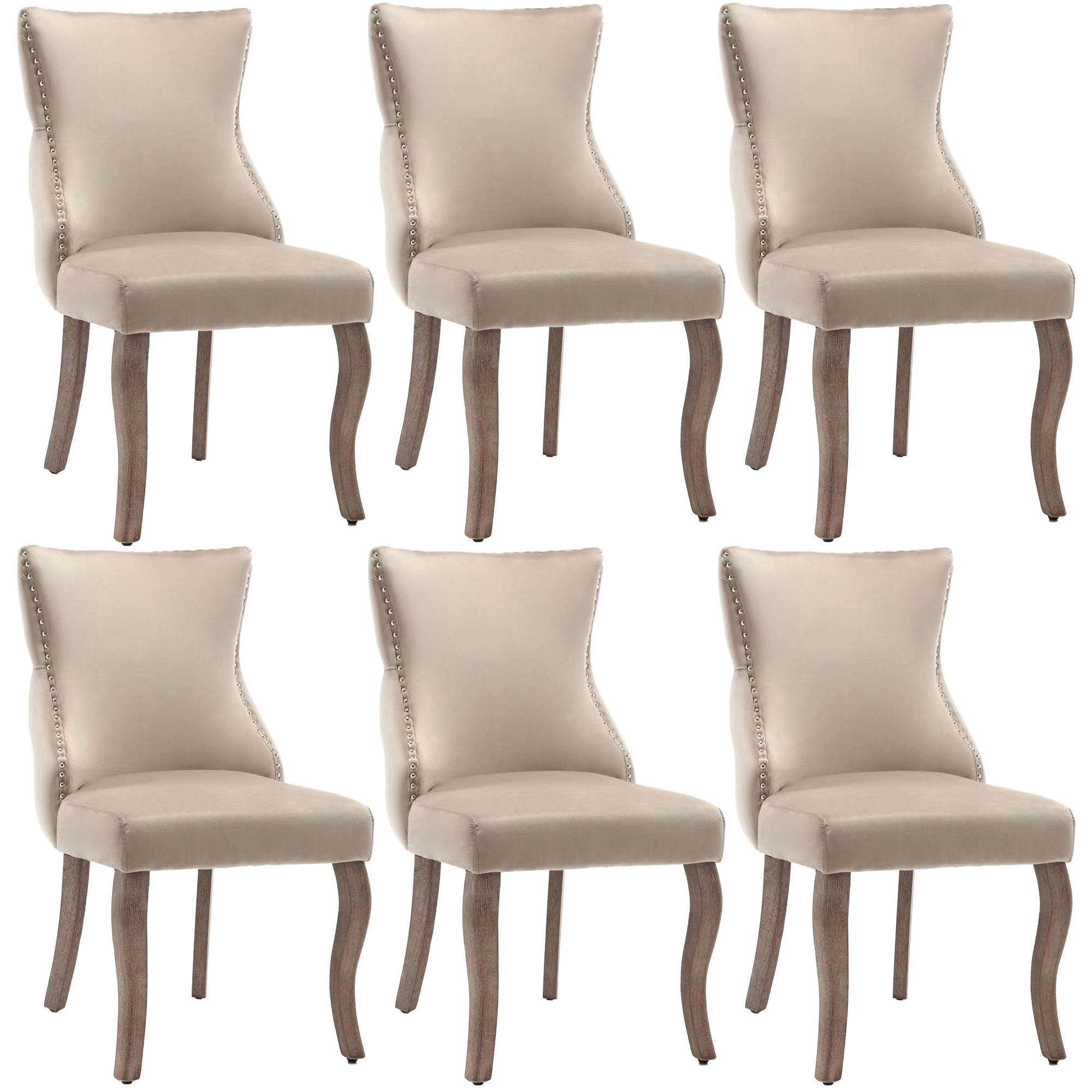 Logidon Dining Chair Beige Velvet Set of 6 Button Quilting