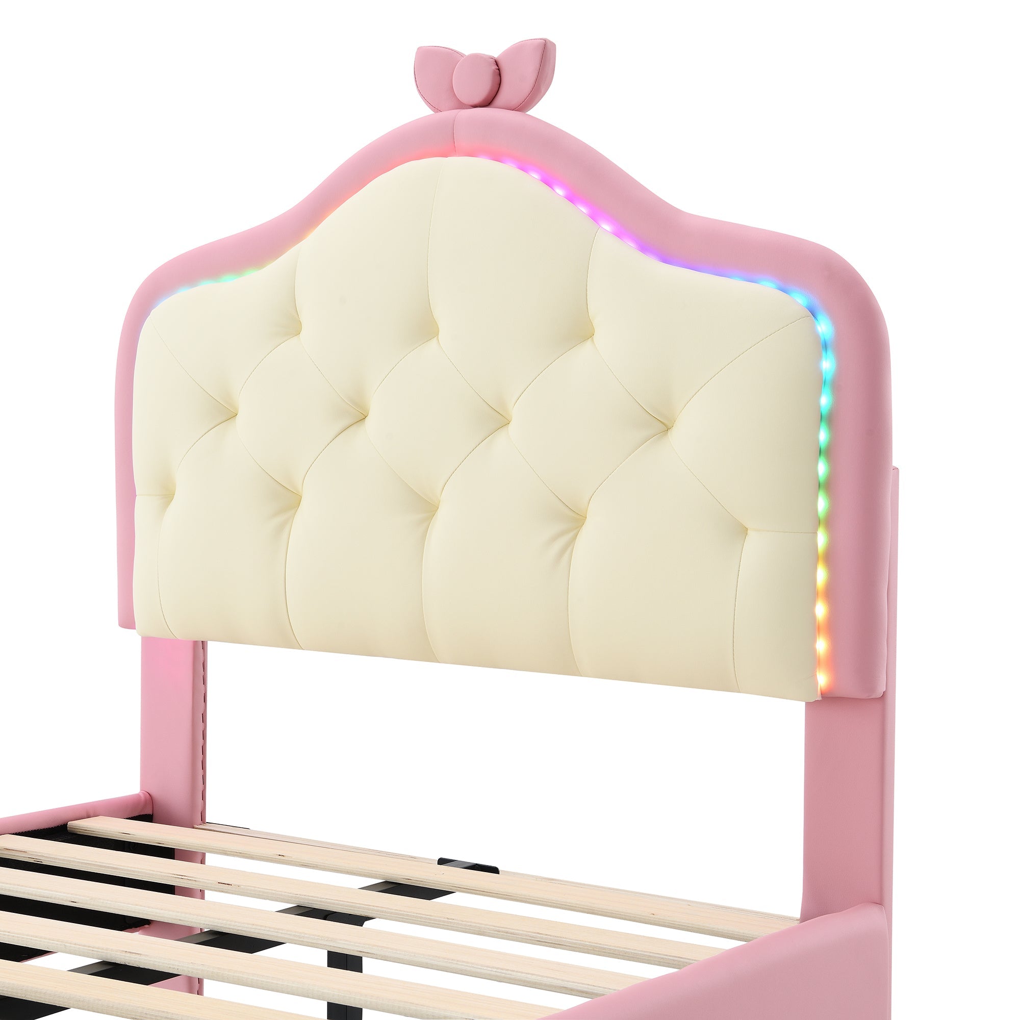 Logidon upholstered bed 90x200 cm pink white with LED strips