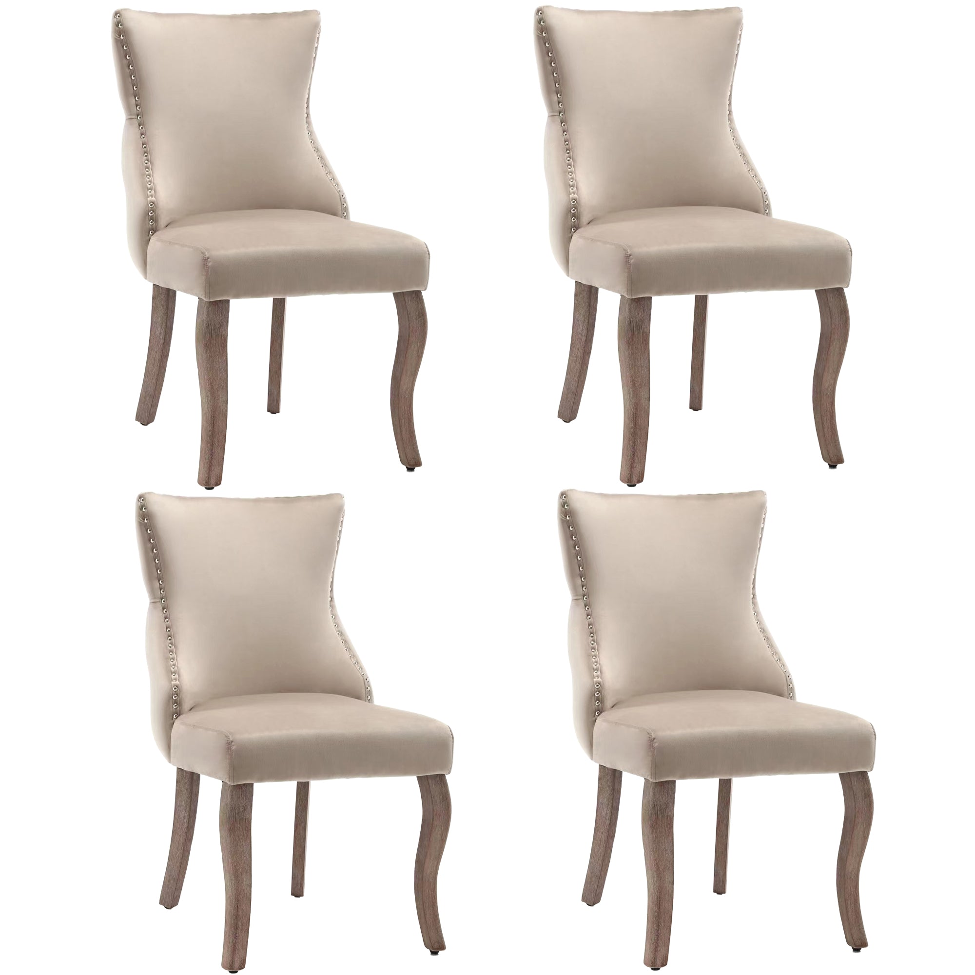 Logidon eetkamerstoel set van 4 beige fluwelen knoopquilt