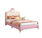Logidon upholstered bed 90x200 cm pink white with LED strips