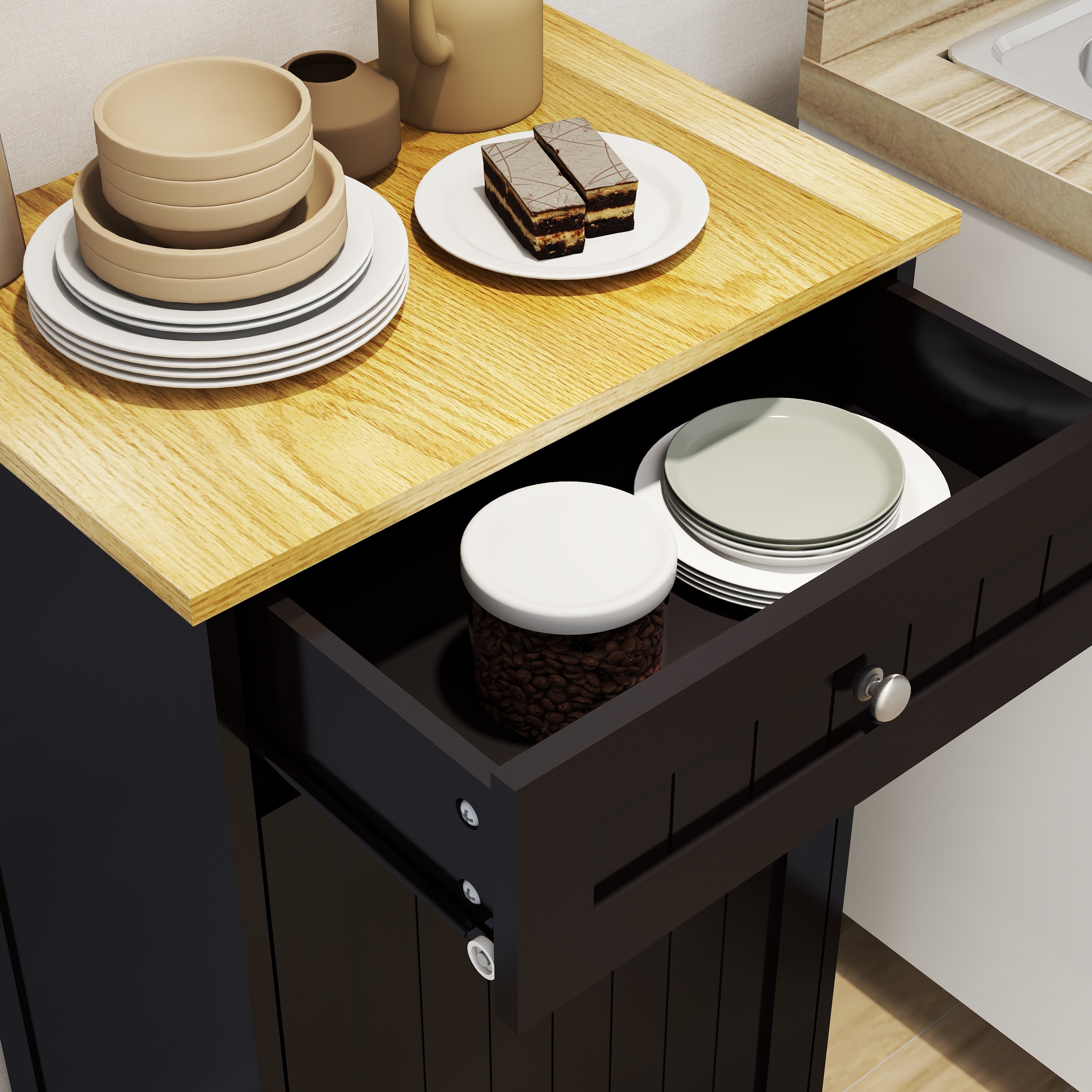 Logidon kitchen waste cabinet with drawer and tilting drawer black