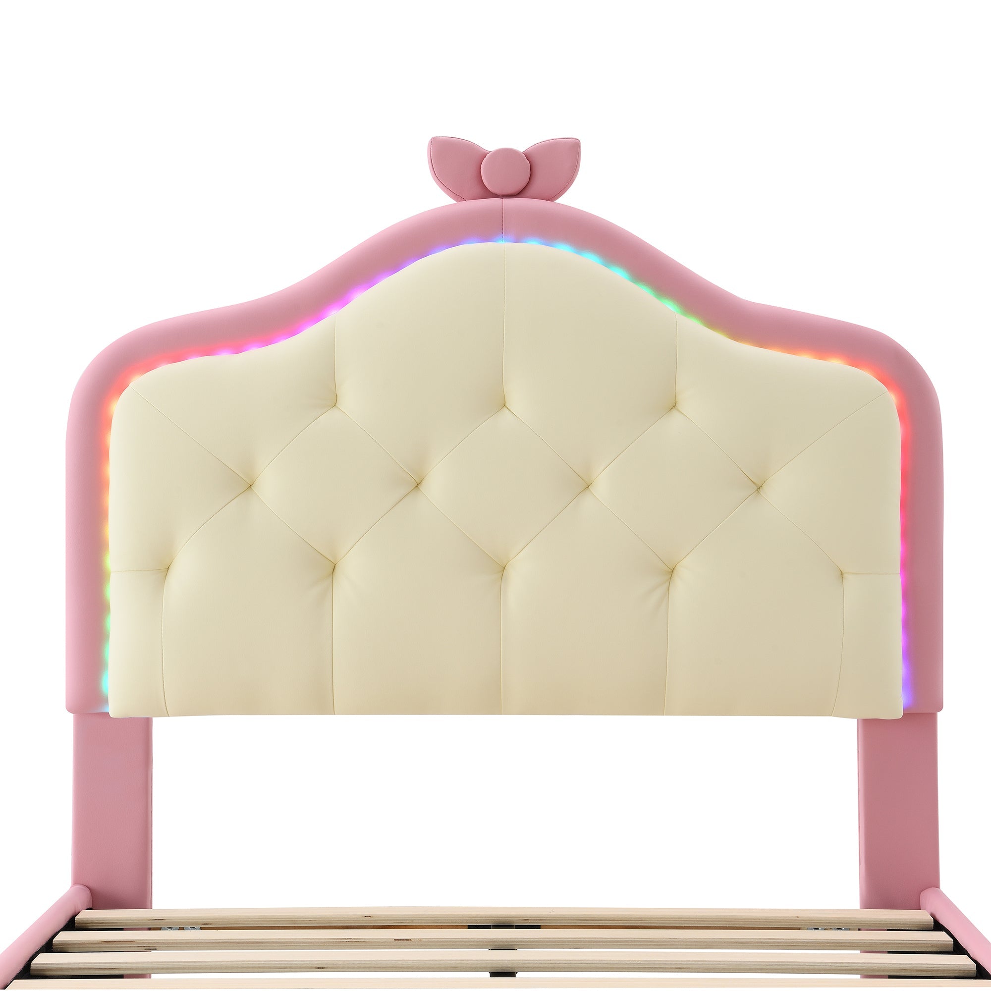 Logidon upholstered bed 90x200 cm pink white with LED strips
