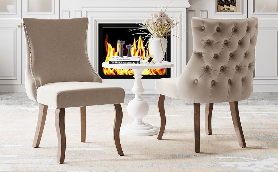 Logidon dining room chair beige velor button quilting nail head trim set of 2