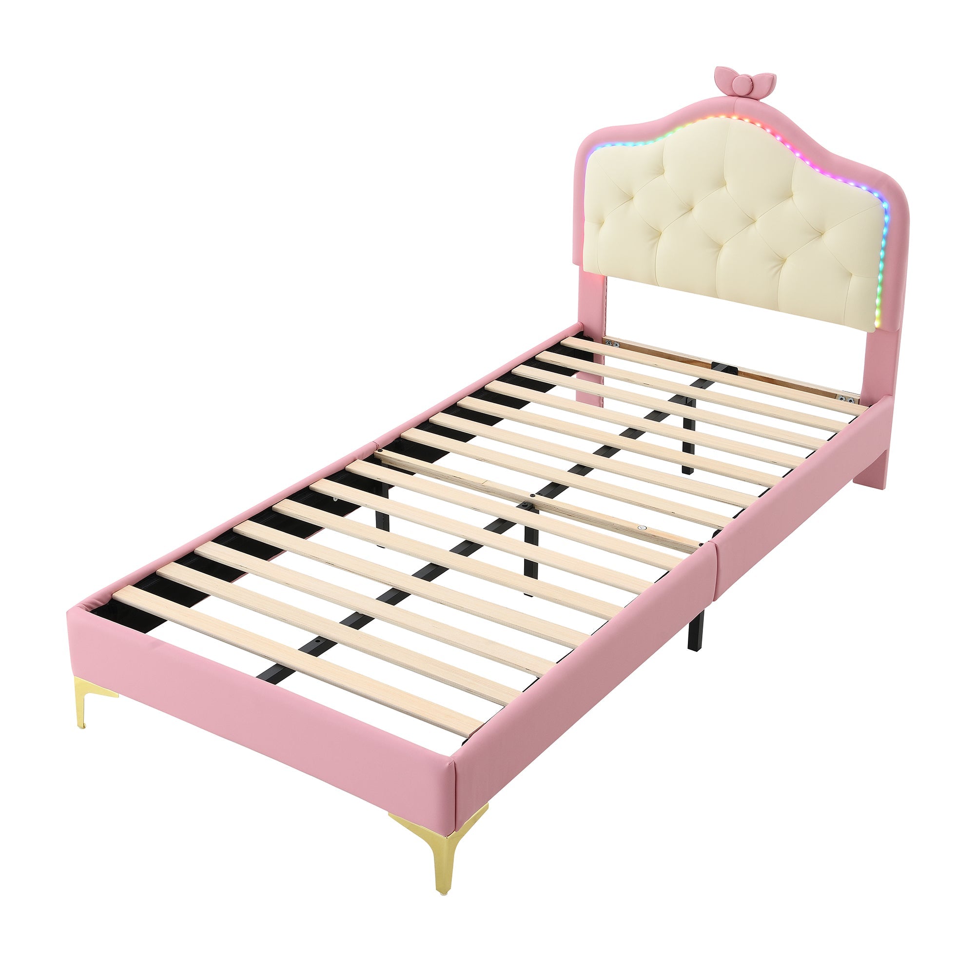Logidon upholstered bed 90x200 cm pink white with LED strips