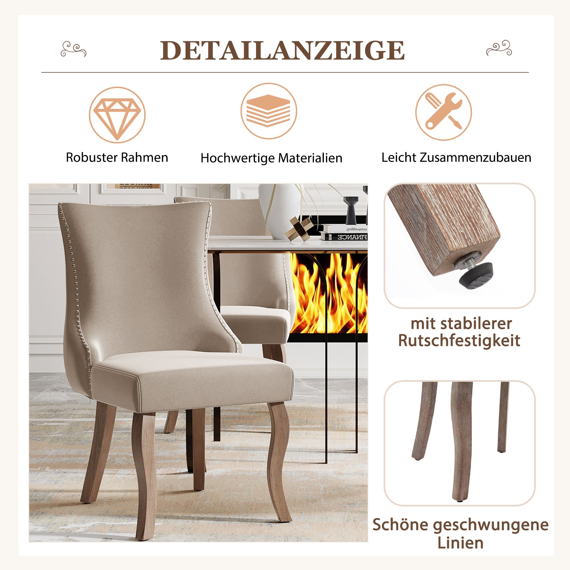 Logidon dining room chair beige velor button quilting nail head trim set of 2