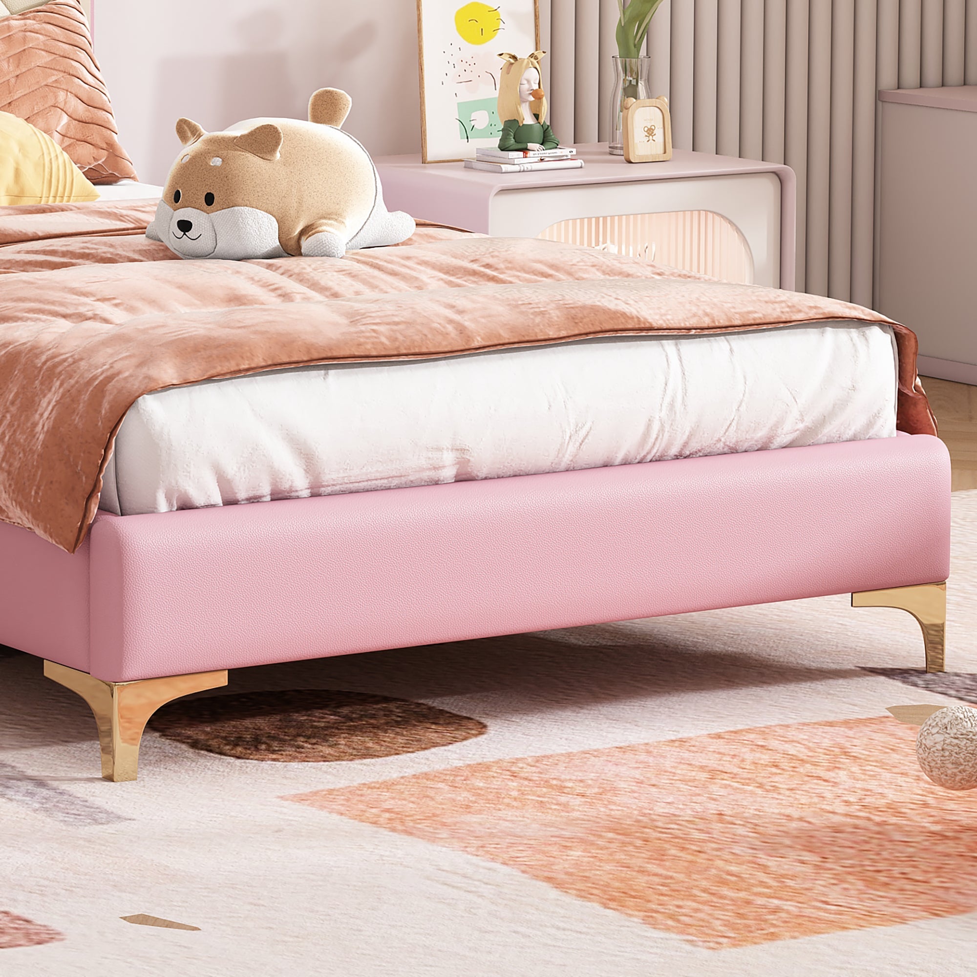 Logidon upholstered bed 90x200 cm pink white with LED strips