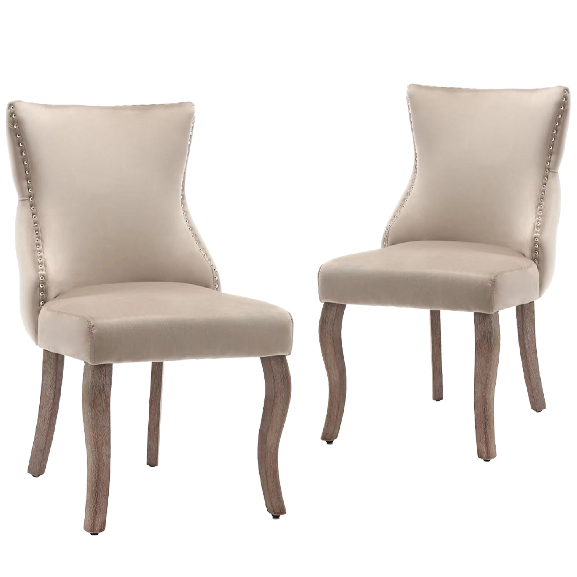 Logidon Dining Chair Beige Velvet Set of 6 Button Quilting