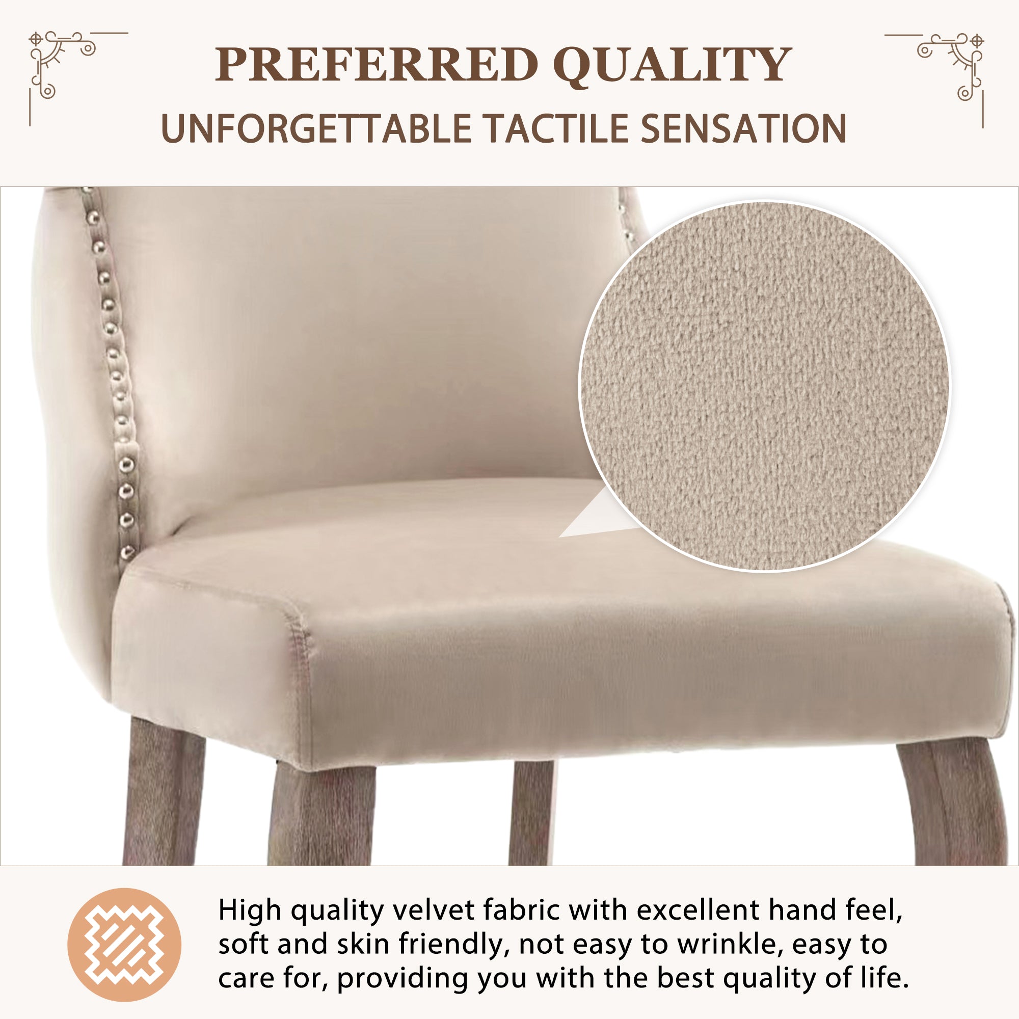 Logidon eetkamerstoel set van 4 beige fluwelen knoopquilt
