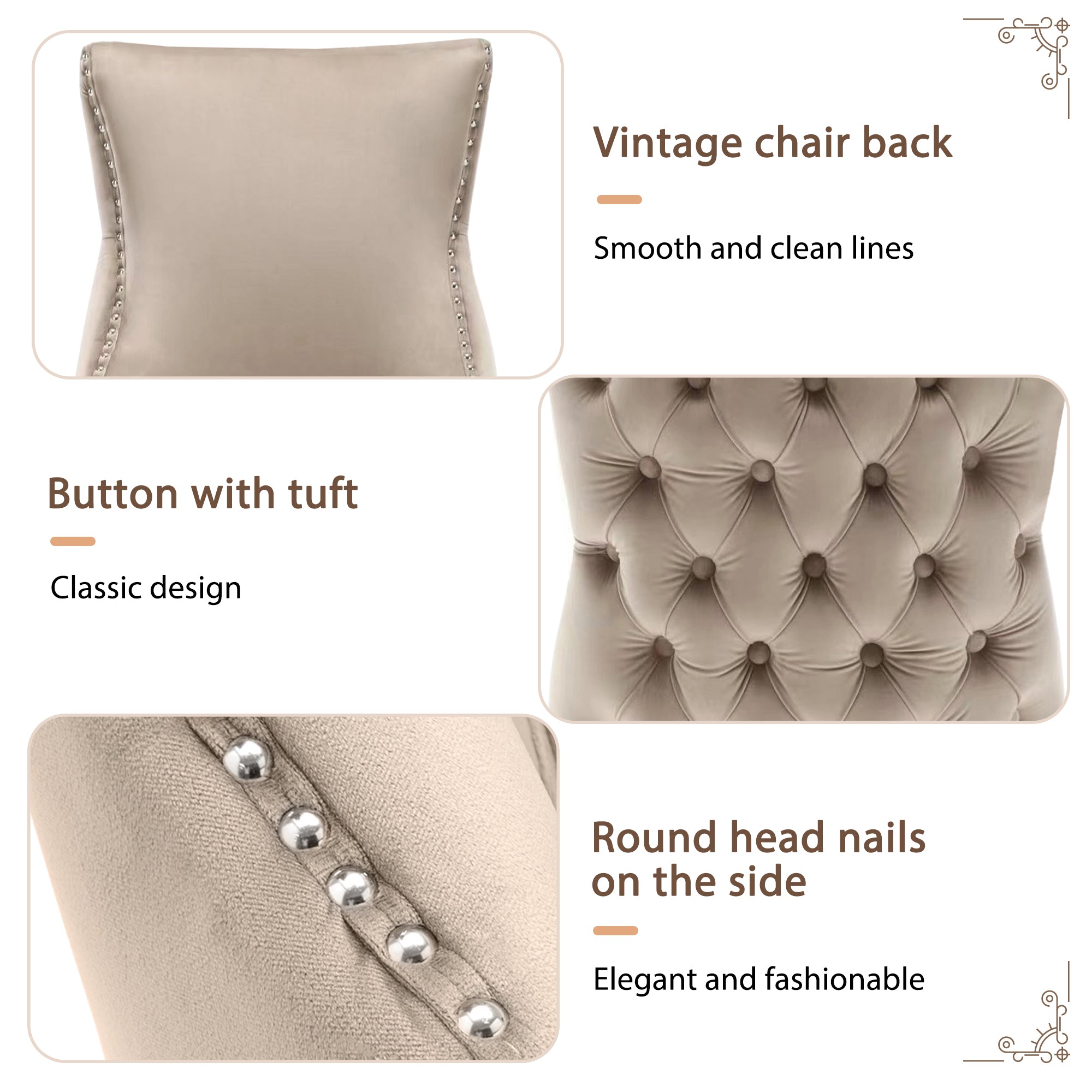 Logidon eetkamerstoel set van 4 beige fluwelen knoopquilt