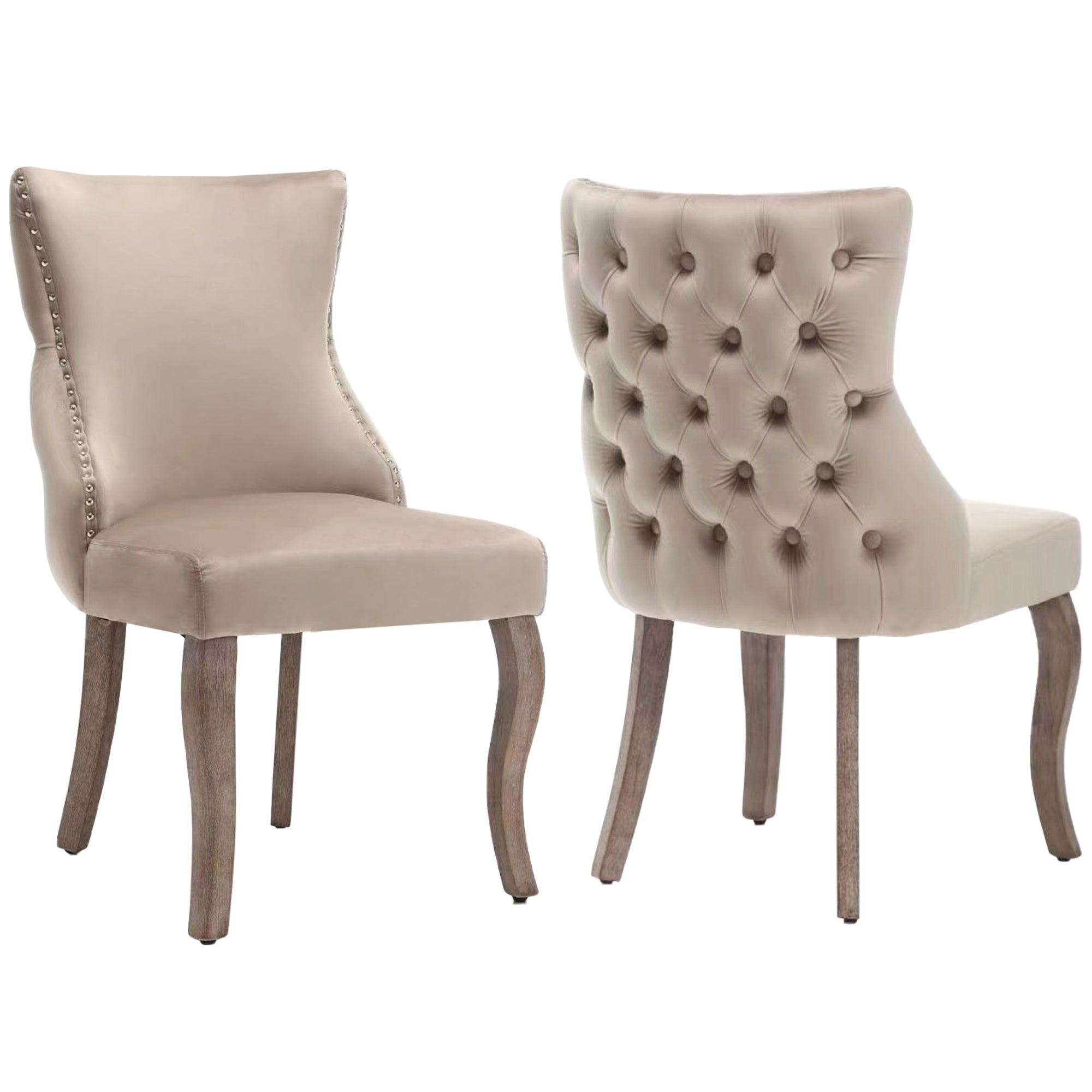 Logidon Dining Chair Beige Velvet Set of 6 Button Quilting