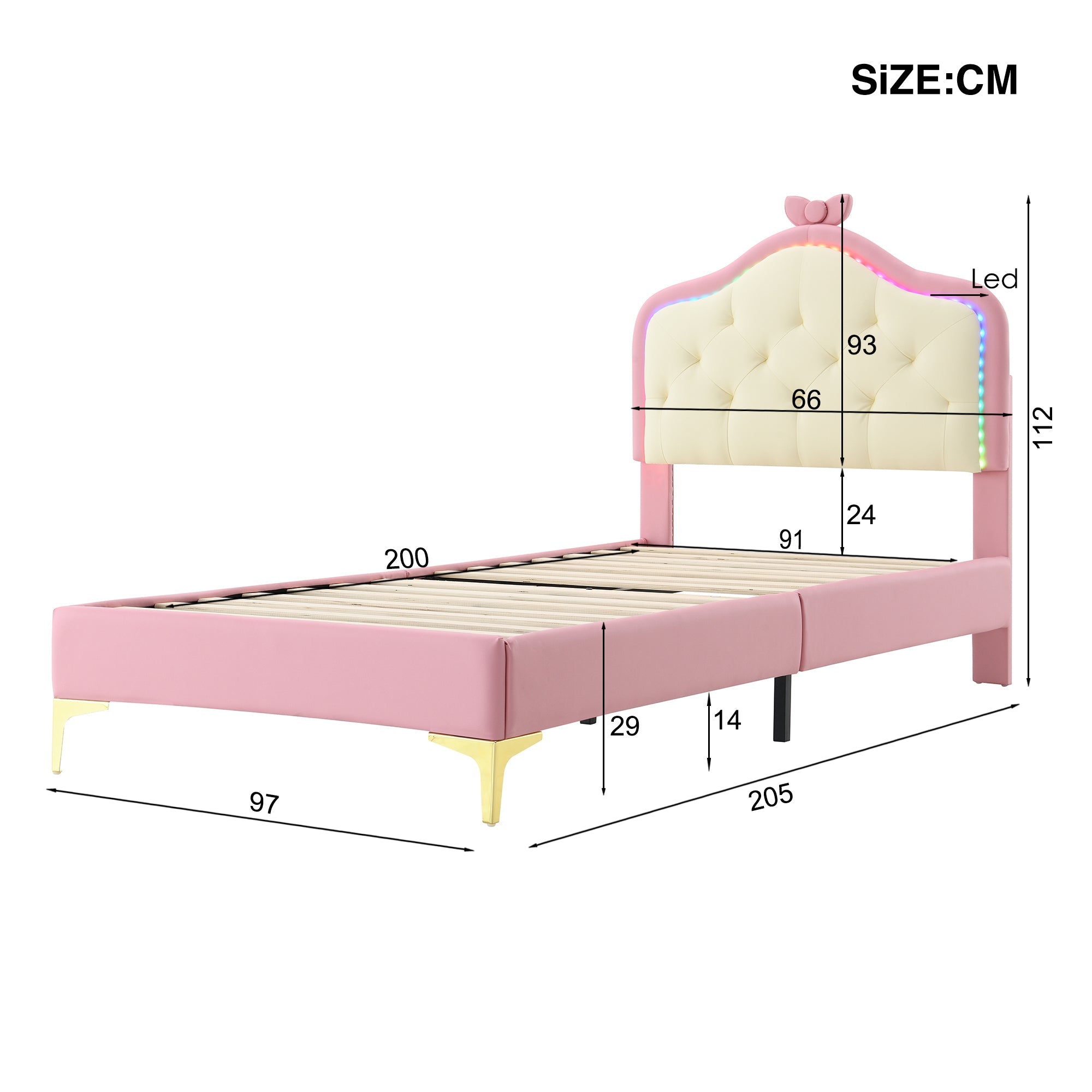 Logidon gestoffeerd bed 90x200 cm roze wit met LED strips