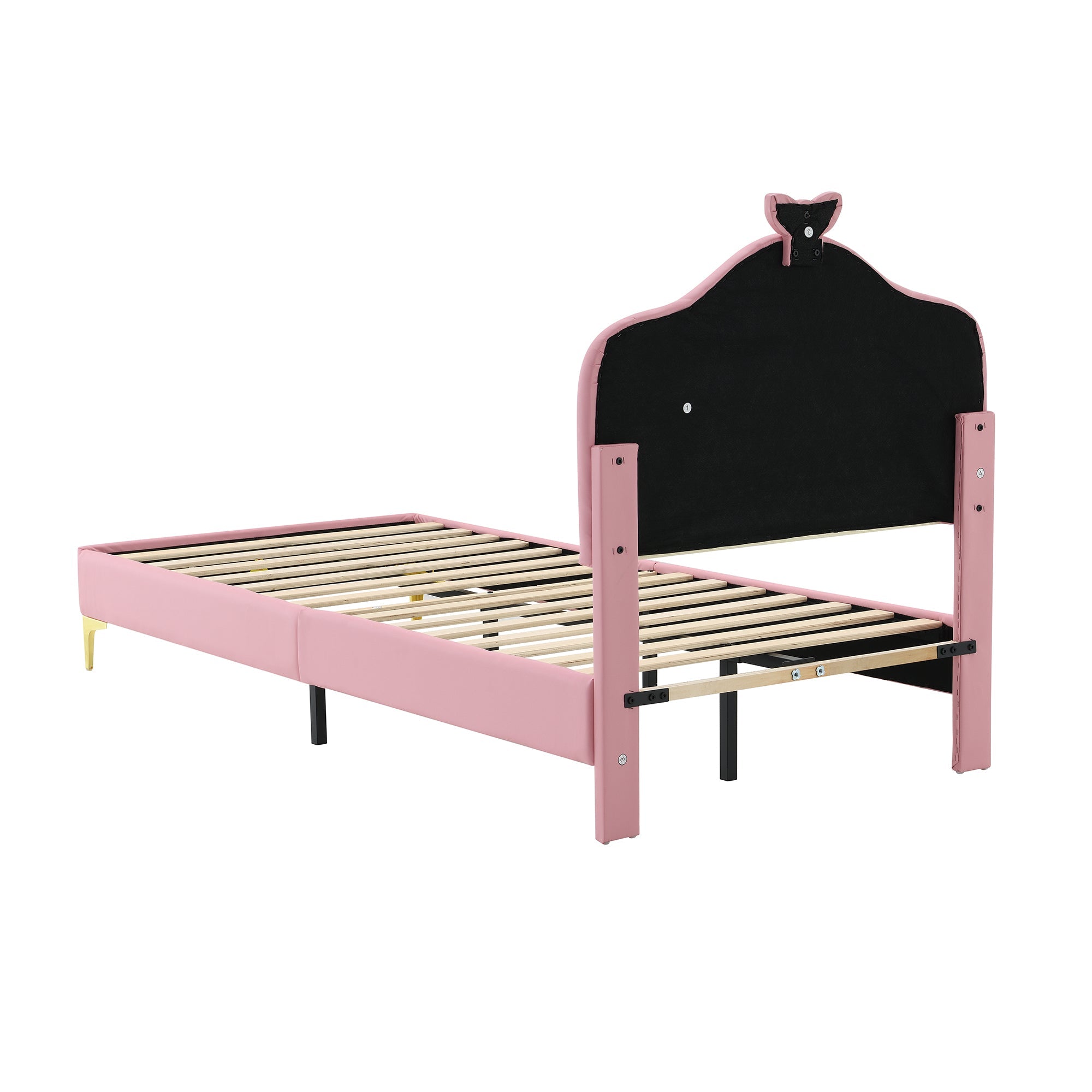 Logidon upholstered bed 90x200 cm pink white with LED strips