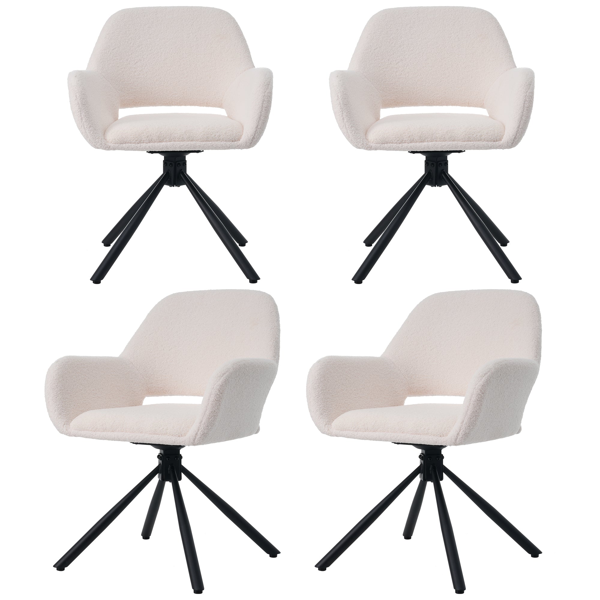 Logidon draaibare sherpa eetkamerstoelen wit, set van 4, met armleuningen