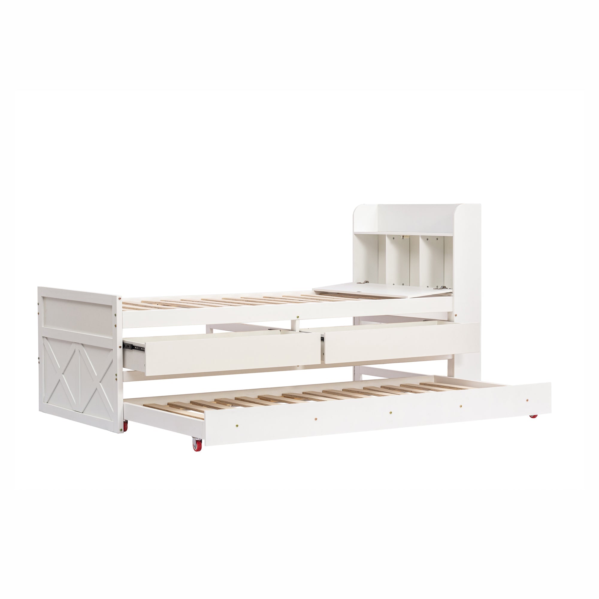 Logidon eenpersoonsbed 90x190 wit massief grenenhout met uittrekbare lade