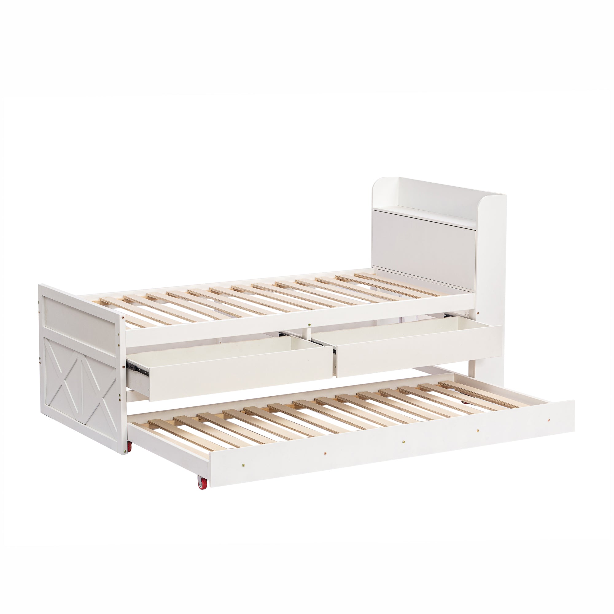 Logidon eenpersoonsbed 90x190 wit massief grenenhout met uittrekbare lade
