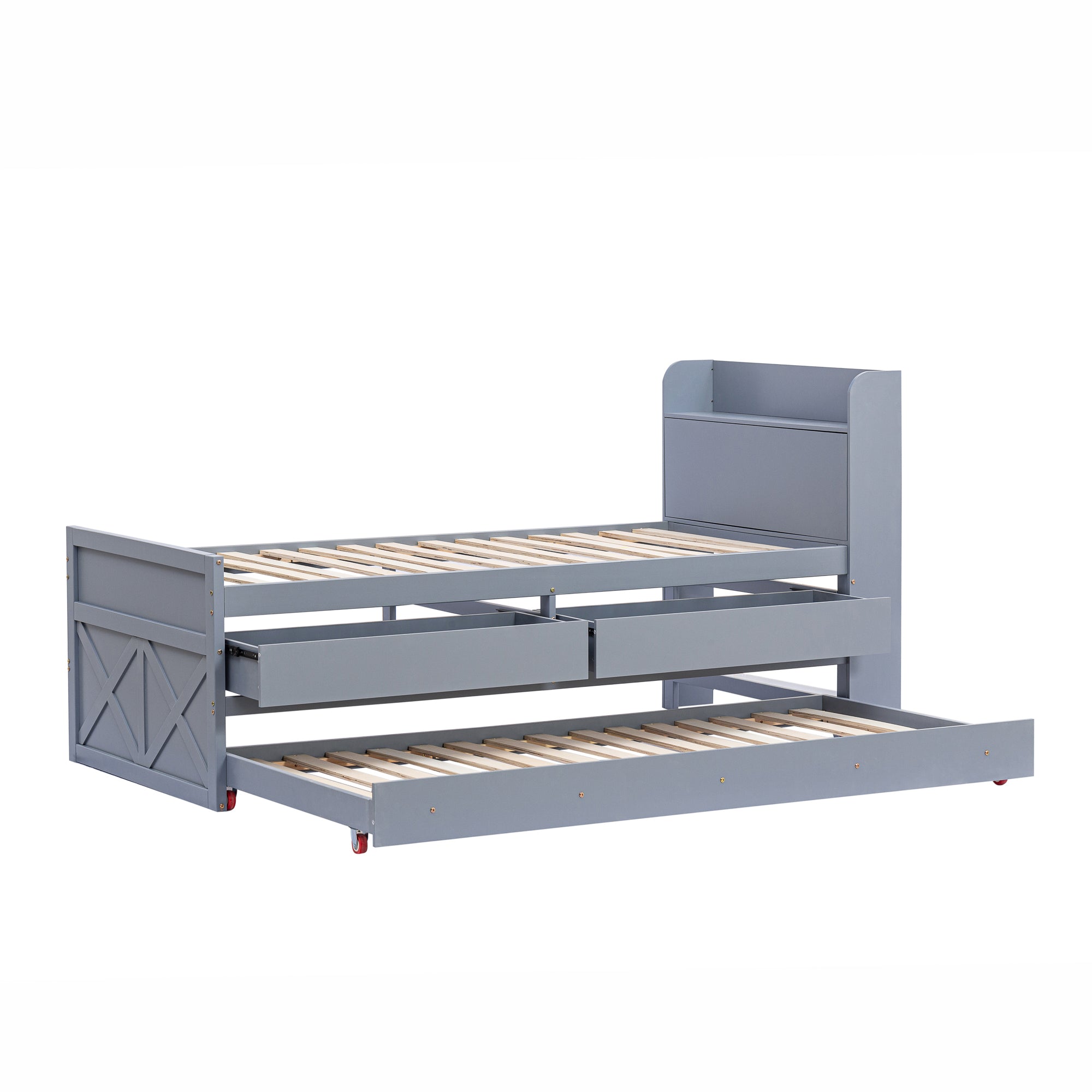 Logidon single bed solid wood gray 90x190 with pull-out drawer