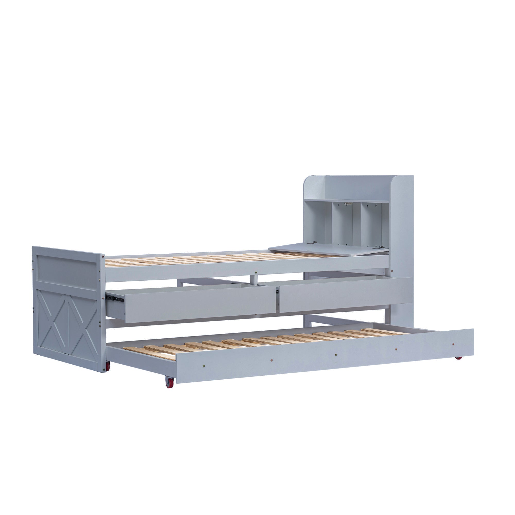 Logidon single bed solid wood gray 90x190 with pull-out drawer